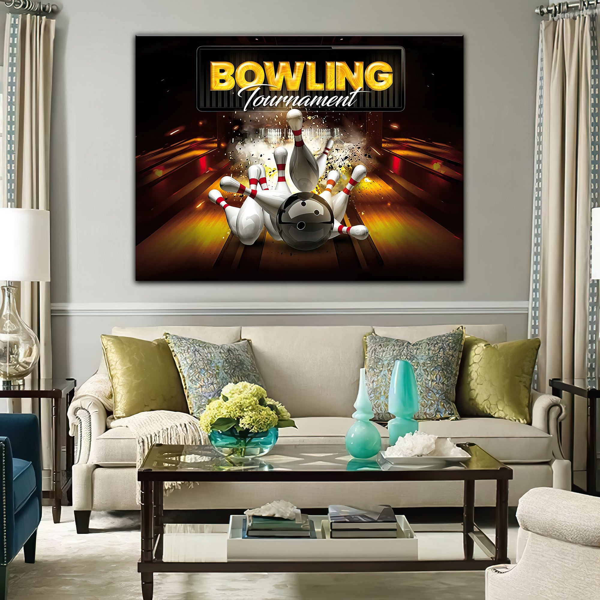 Bowling Pin And Ball Graphic Printed Canvas Bowl Game Living Room Decor Gift For Bowlers