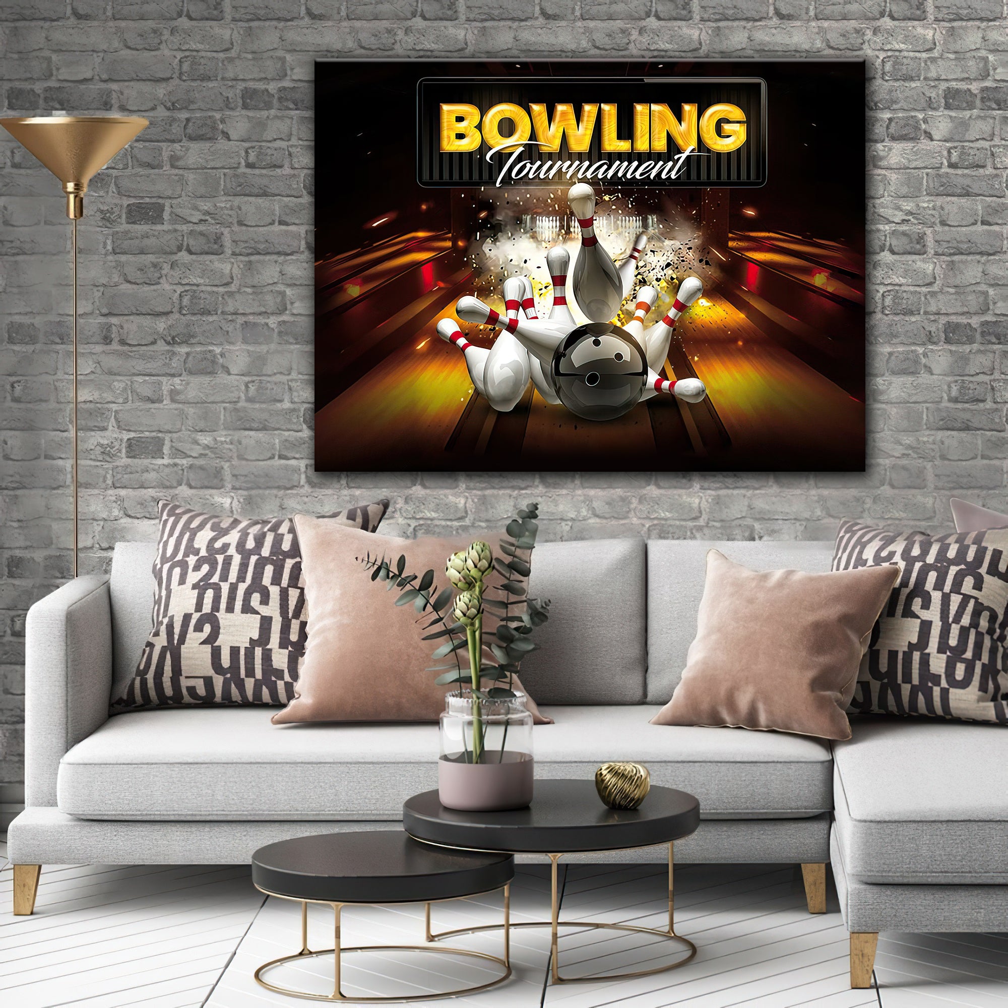 Bowling Pin And Ball Graphic Printed Canvas Bowl Game Living Room Decor Gift For Bowlers