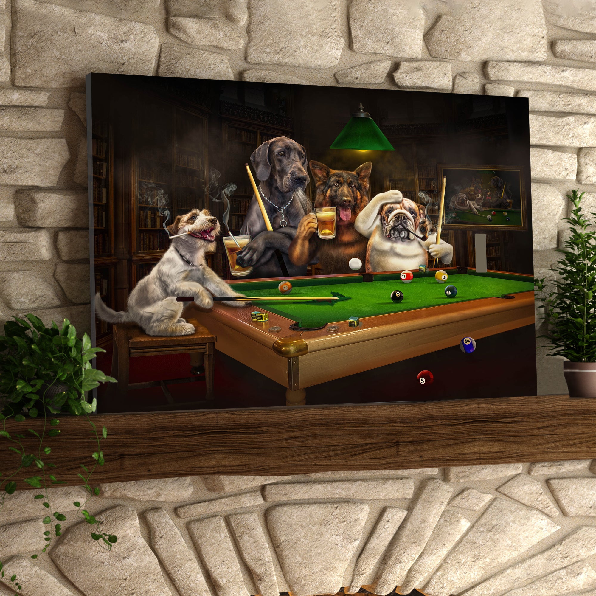 Funny Dogs Playing Billiard Wall Painting Home Decor 3D Print Horizontal Canvas Wall Art Pet Painting Artwork