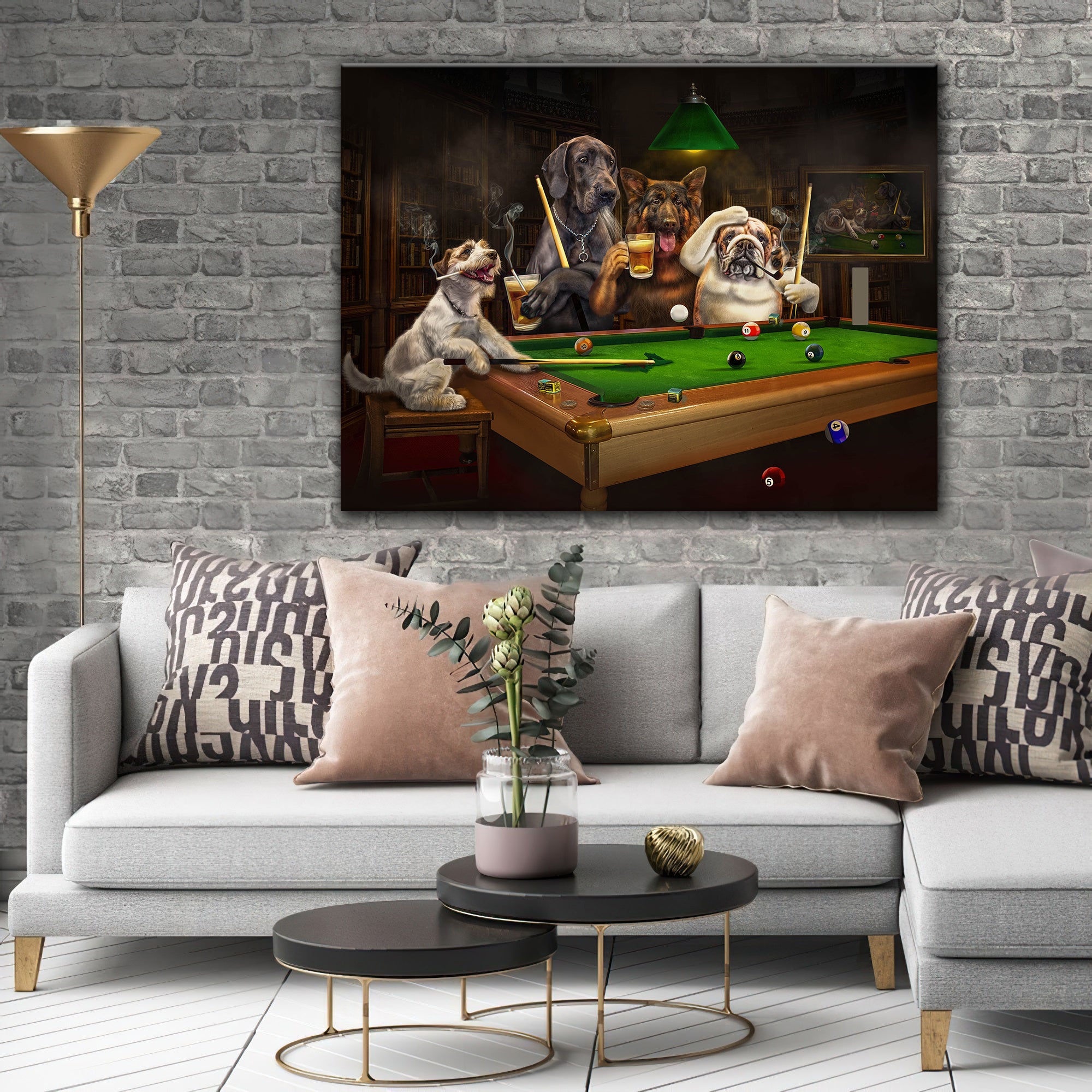 Funny Dogs Playing Billiard Wall Painting Home Decor 3D Print Horizontal Canvas Wall Art Pet Painting Artwork