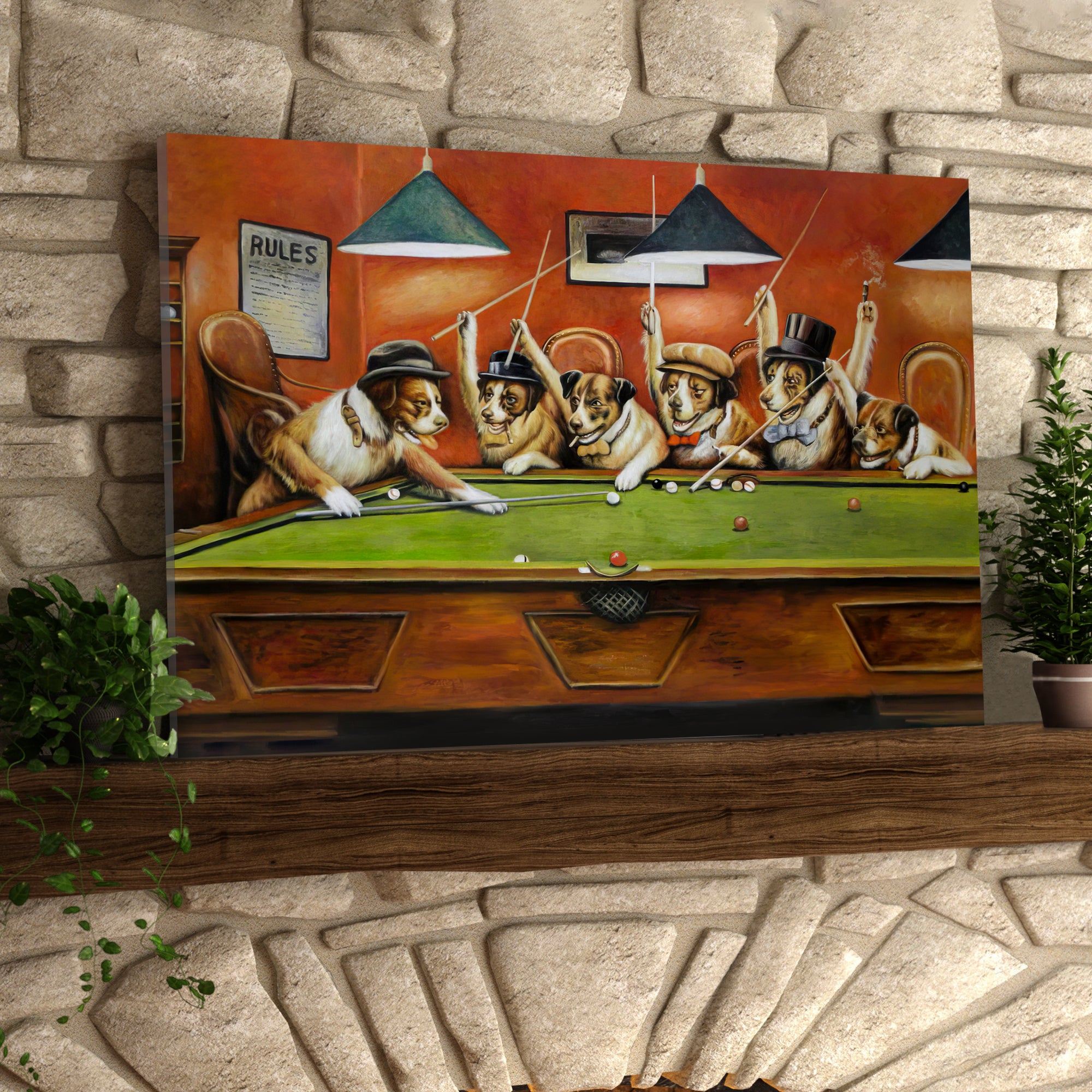 Dogs Playing Terms of Pool/Snock Canvas Wall Art Decor 3D Print Horizontal Canvas Wall Art Pet Painting Artwork