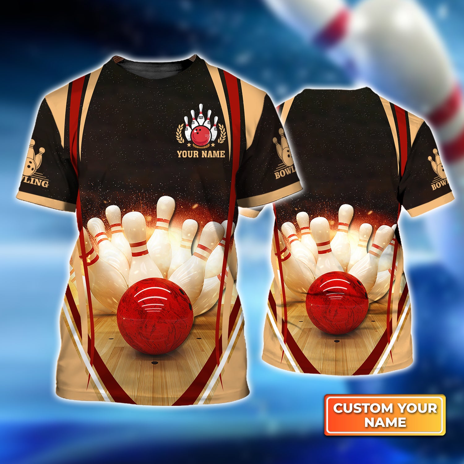 Bowling Strike Hit Fire Explosion Concept Personalized Name 3D Tshirt QB95