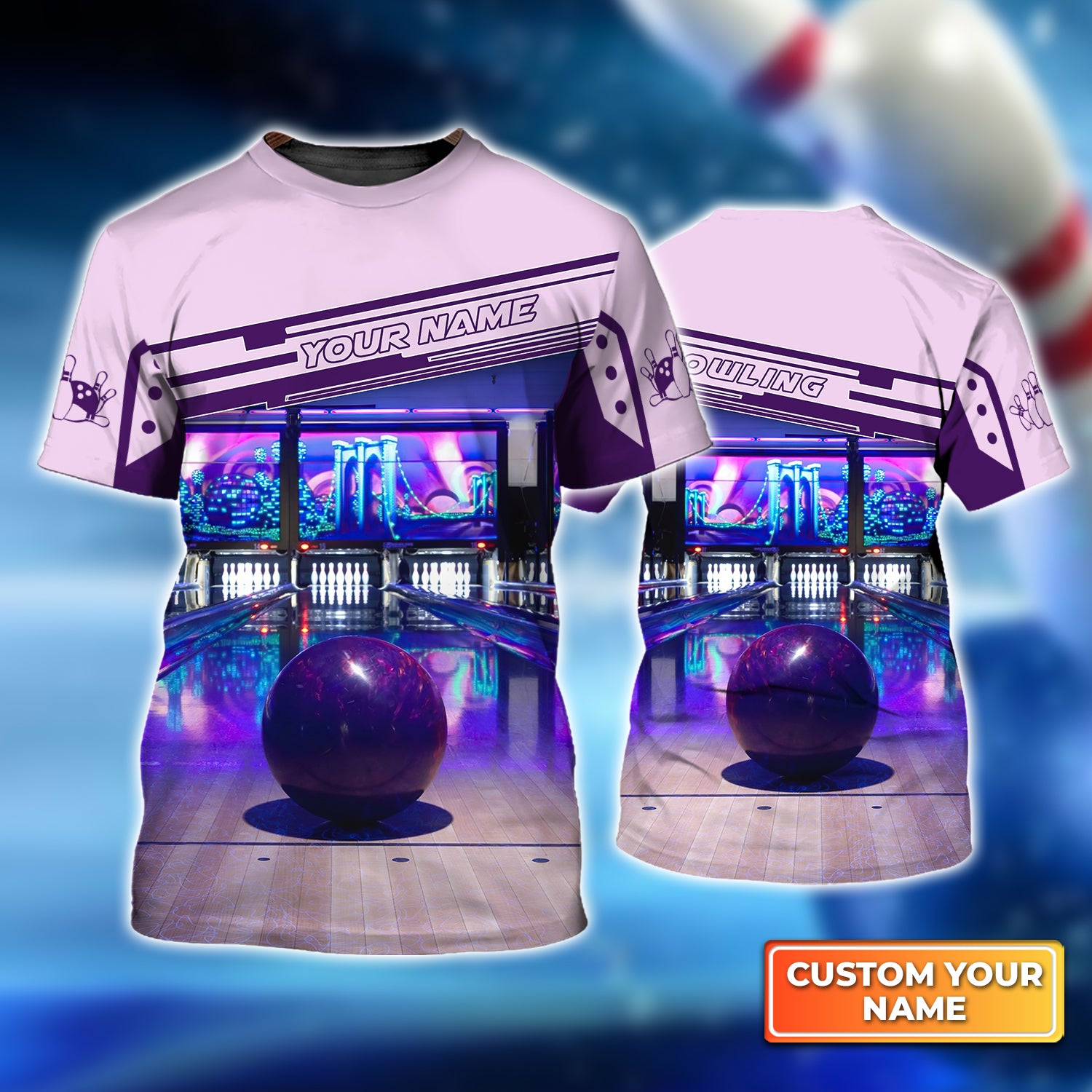 Purple Bowling Ball Personalized Name 3D Tshirt QB95