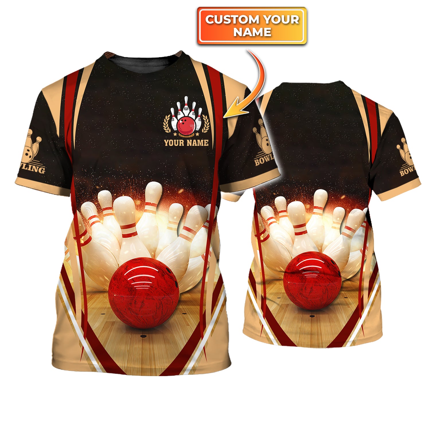 Bowling Strike Hit Fire Explosion Concept Personalized Name 3D Tshirt QB95