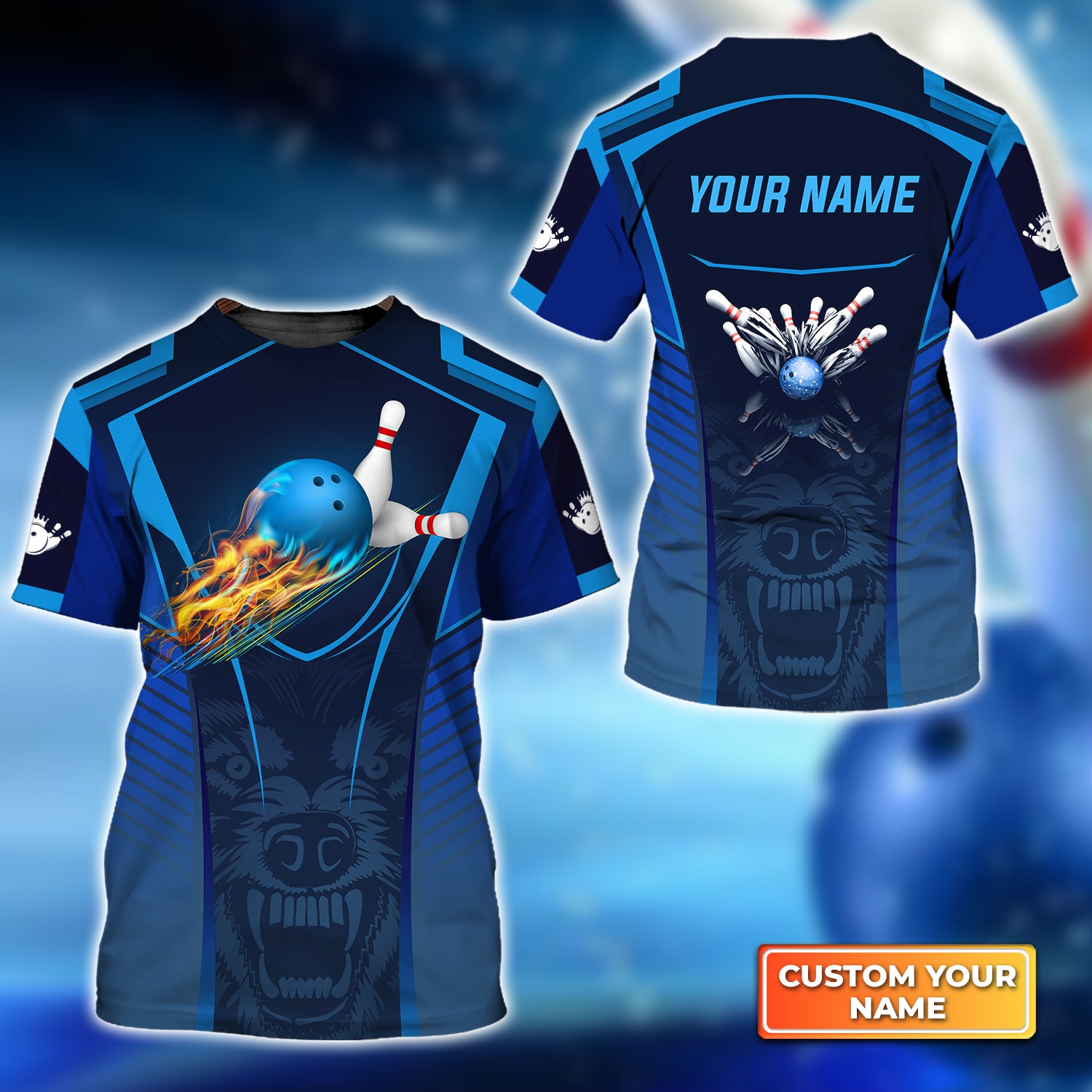 The Wolf Blue Bowling Team Personalized Name 3D Tshirt QB95 Gift For Bowler