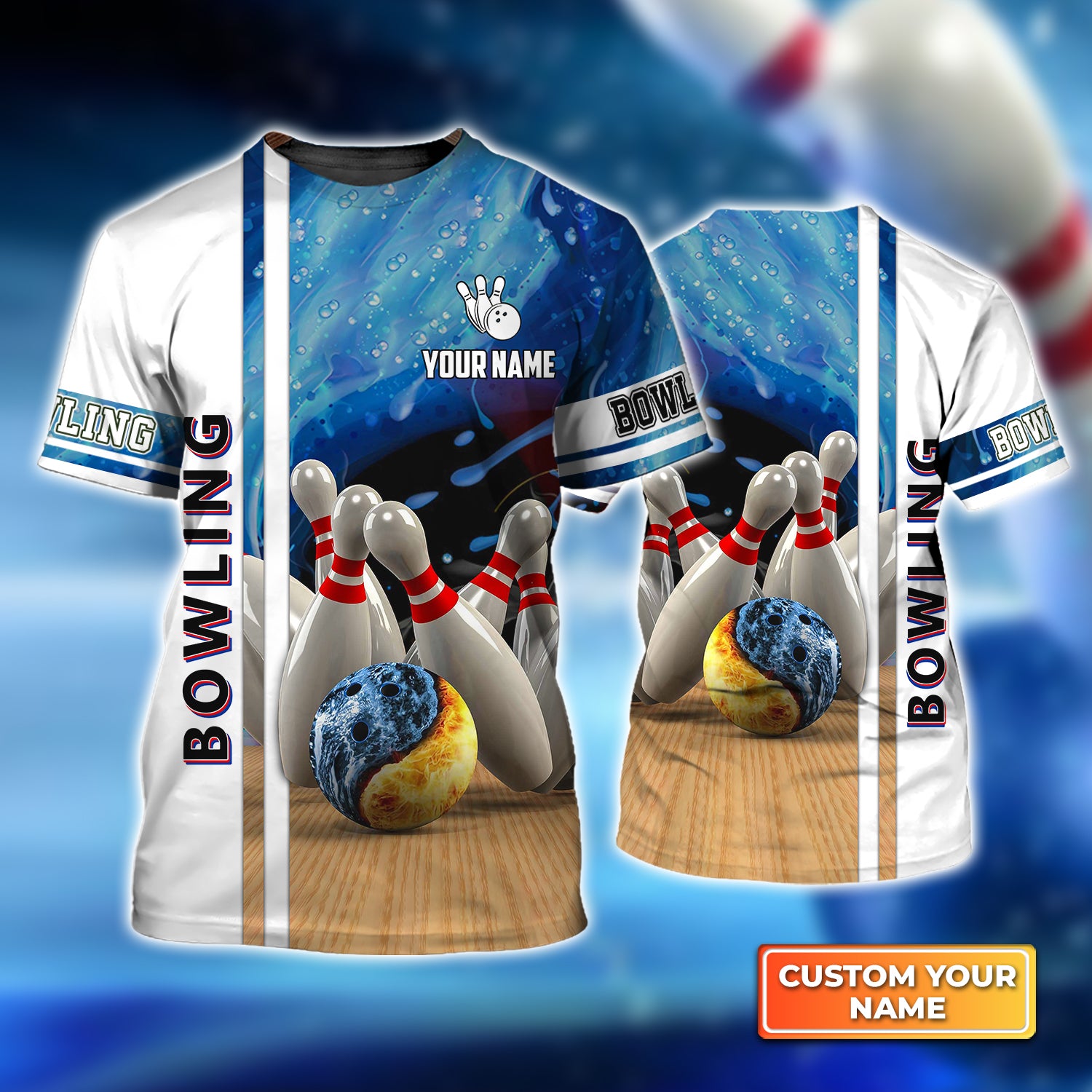 Bowling Strike In Water Personalized Name 3D Tshirt QB95