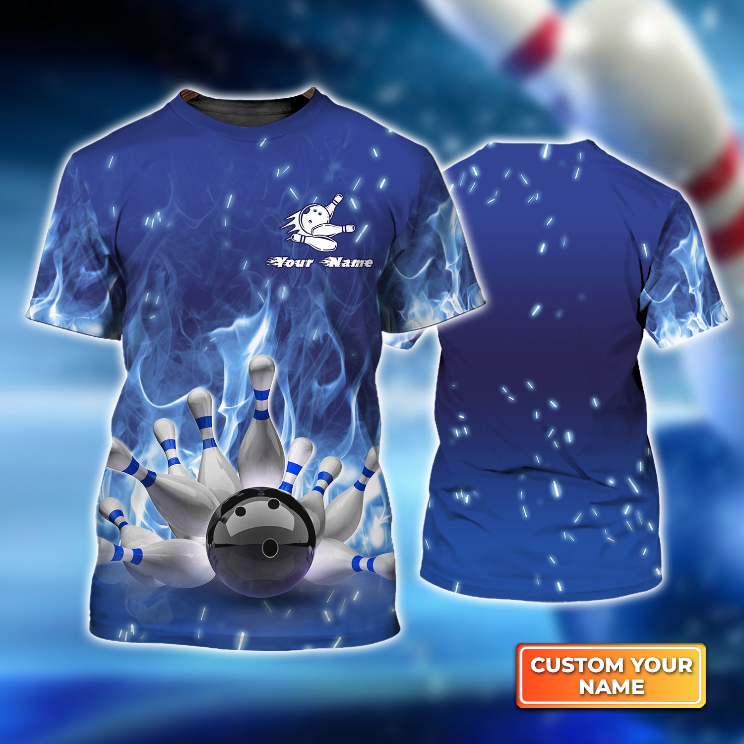 Bowling On Blue Fire Personalized Name 3D Tshirt QB95