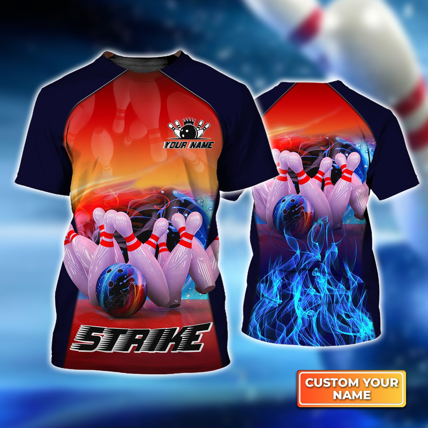 Bowling Game Strike Rot 3d Render Abstract Personalized Name 3D Tshirt QB95