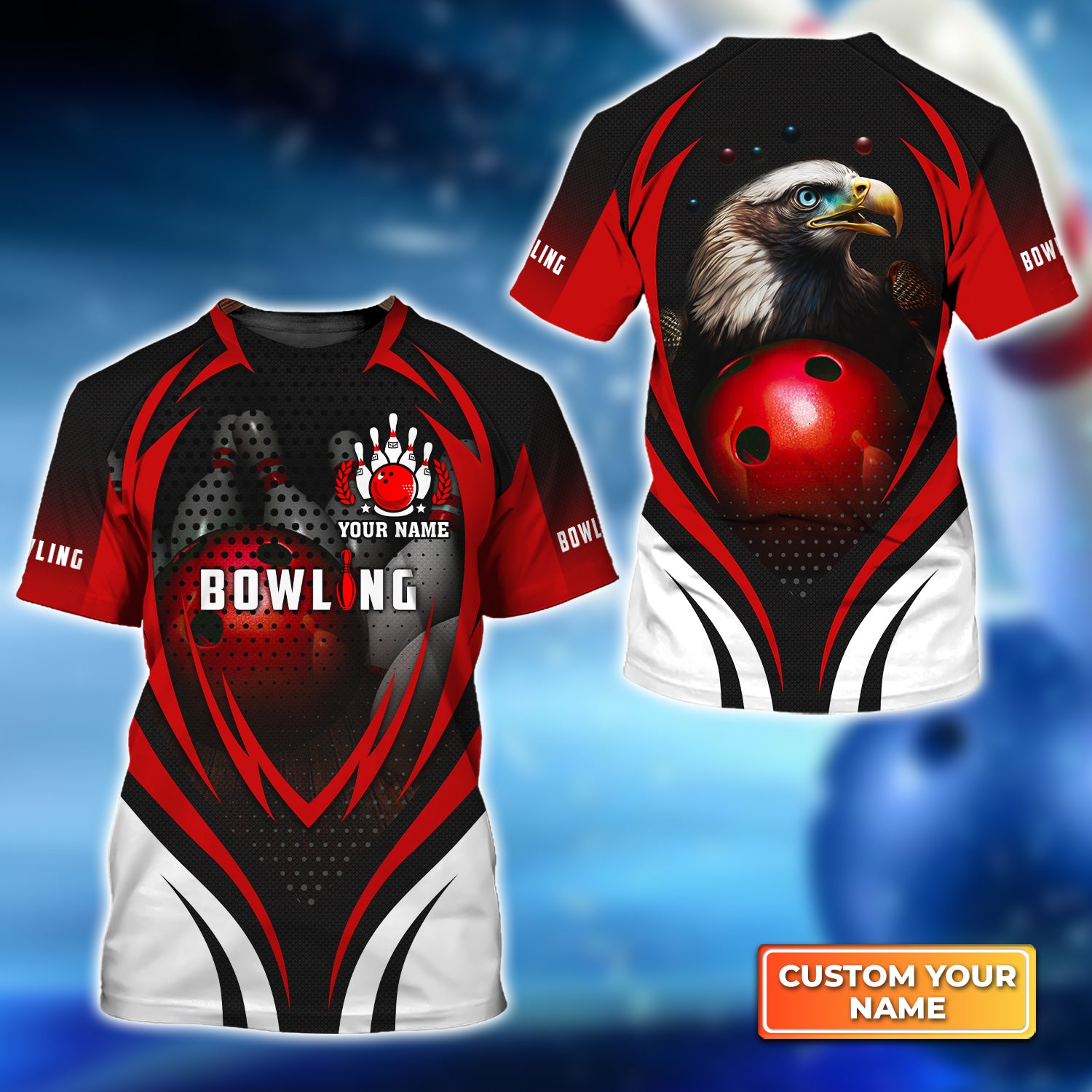 Eagle Bowling Team With Red Ball Personalized Name 3D Tshirt QB95