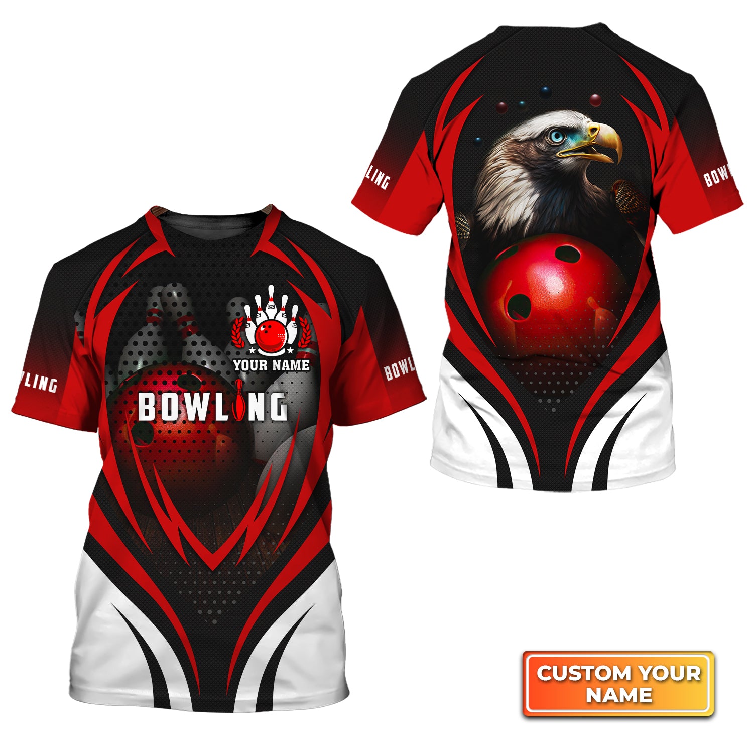 Eagle Bowling Team With Red Ball Personalized Name 3D Tshirt QB95