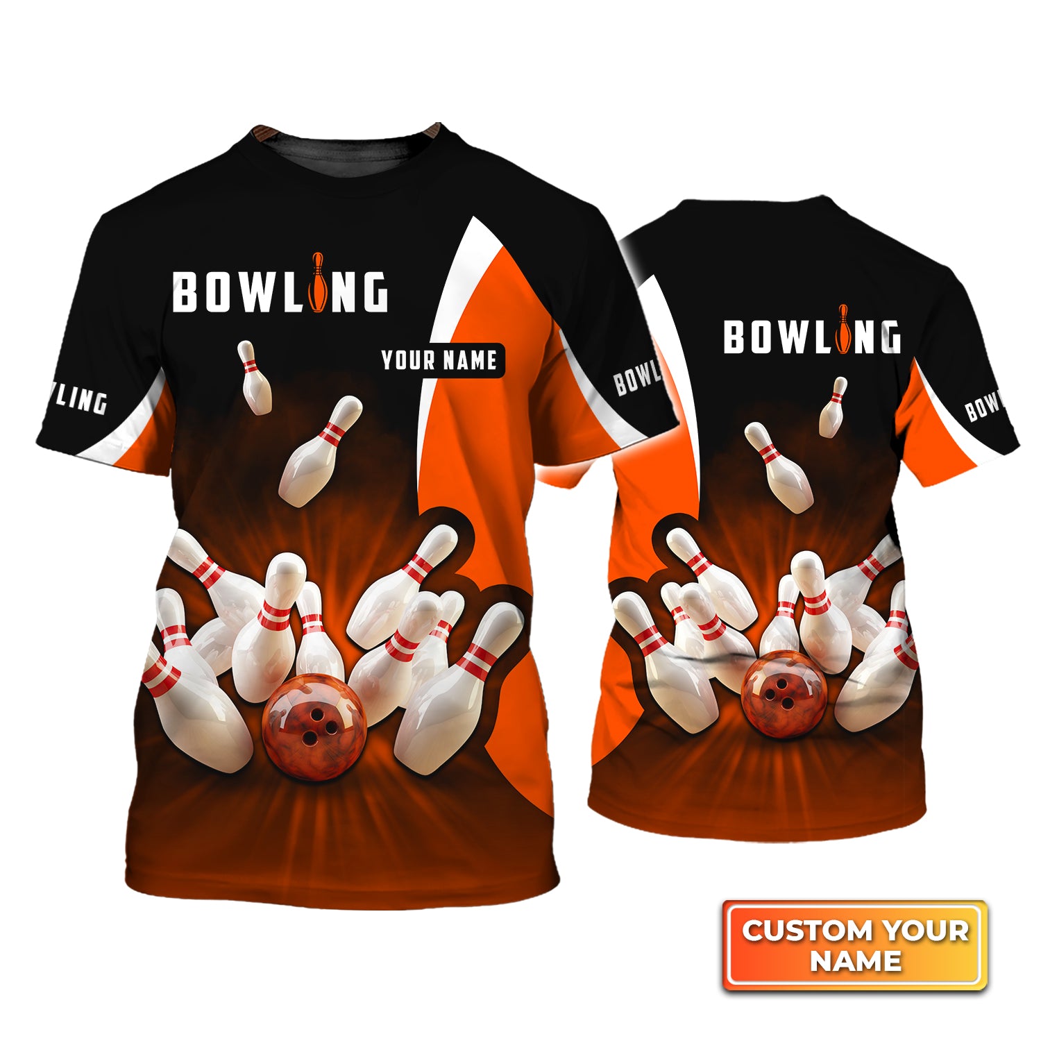 Perfect Orange Strike Bowling Personalized Name 3D Tshirt QB95 Gift For Bowler