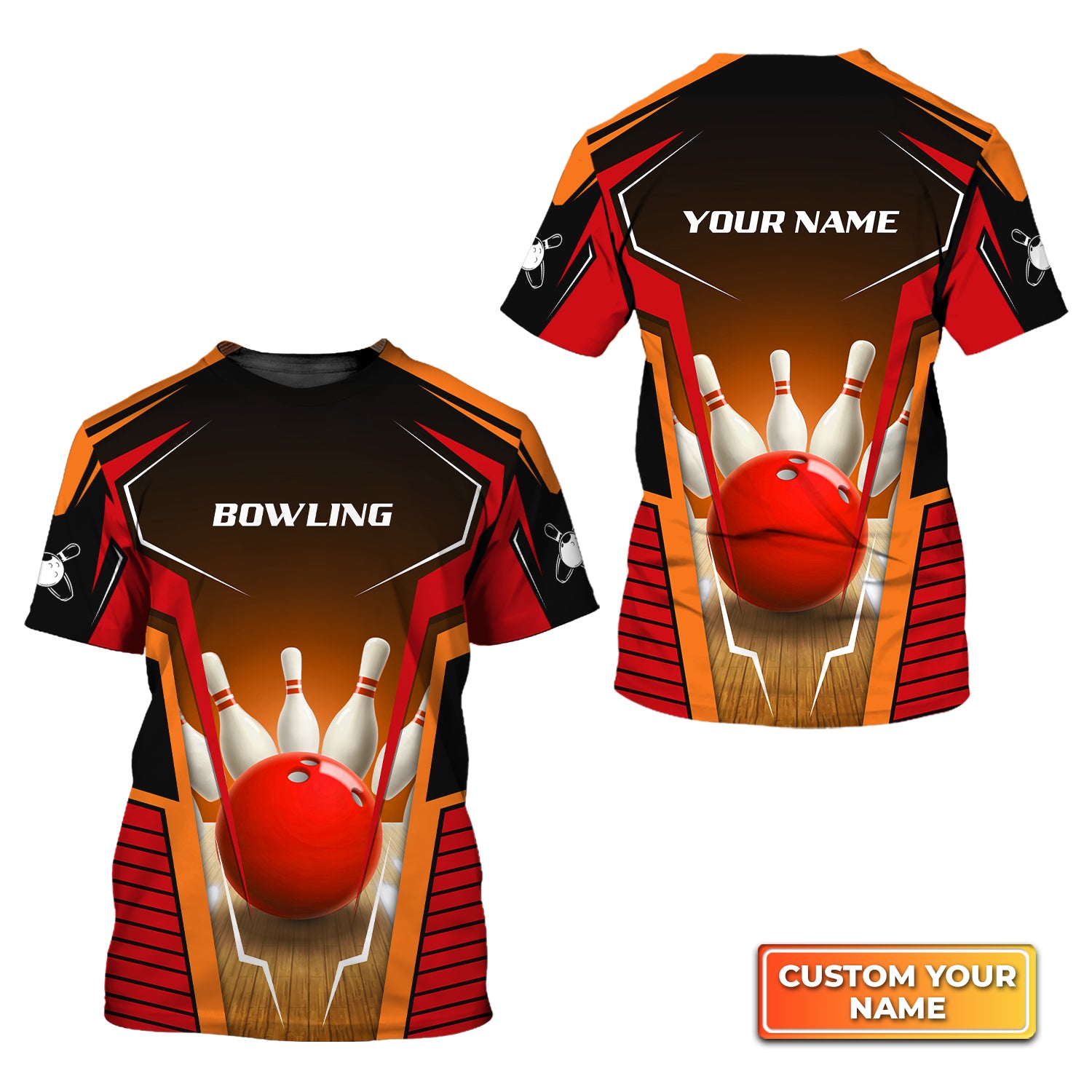 Mens Bowl Pin And Red Bowling Ball Personalized Name 3D Tshirt QB95 Gift For Bowler