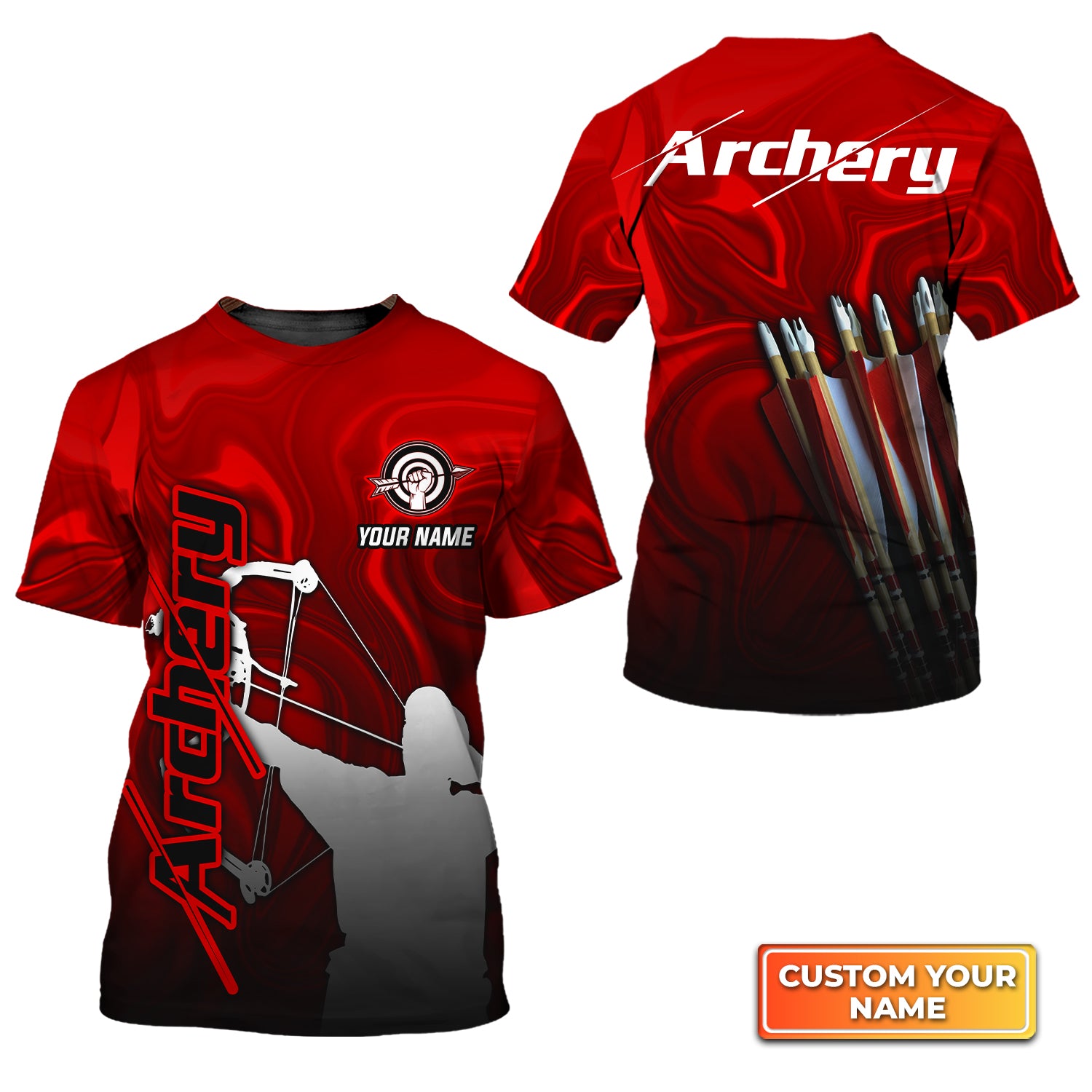 Red Archery Abstract Colorful Animation Personalized Name 3D Tshirt QB95 Gift For Archer