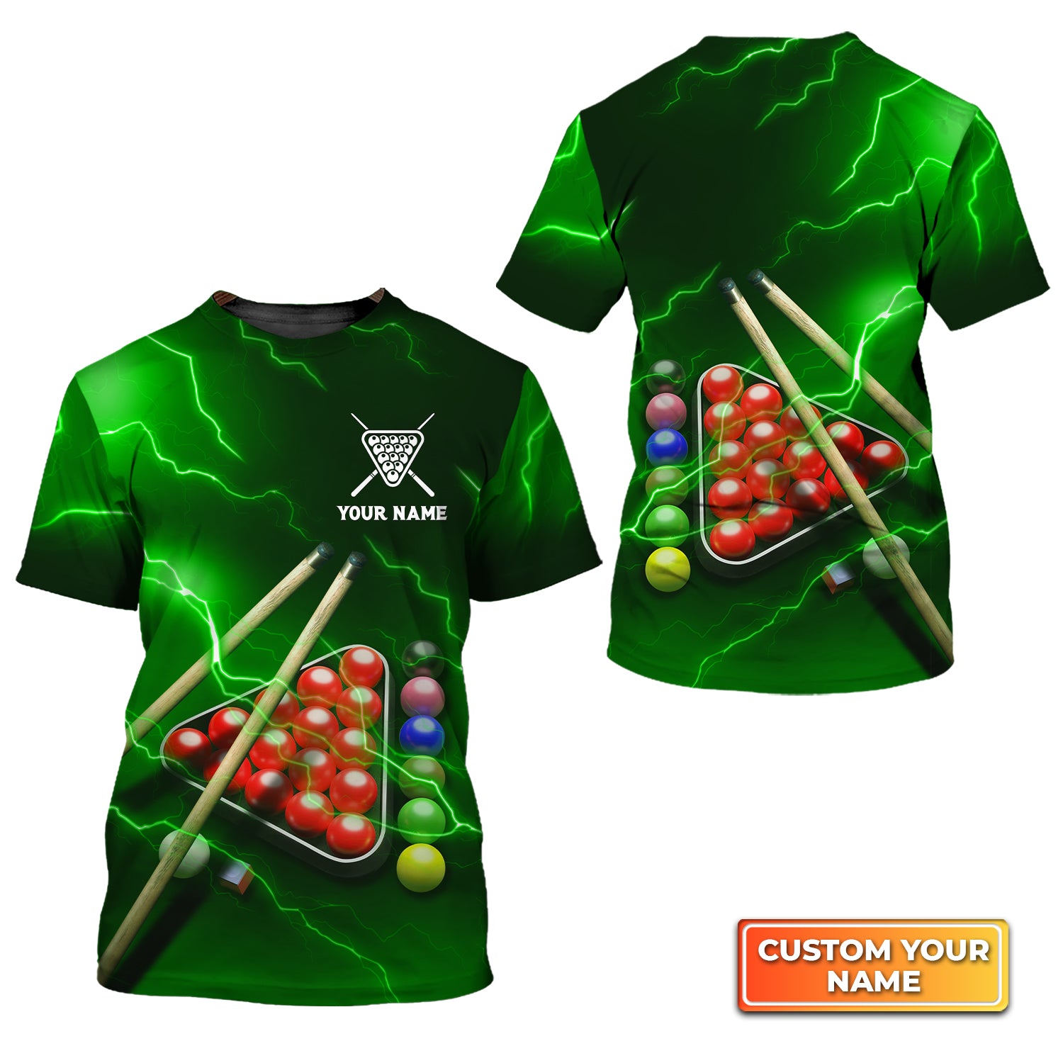 Snooker Thunder Lightning Personalized Name 3D Tshirt QB95 Gift Billiard Players