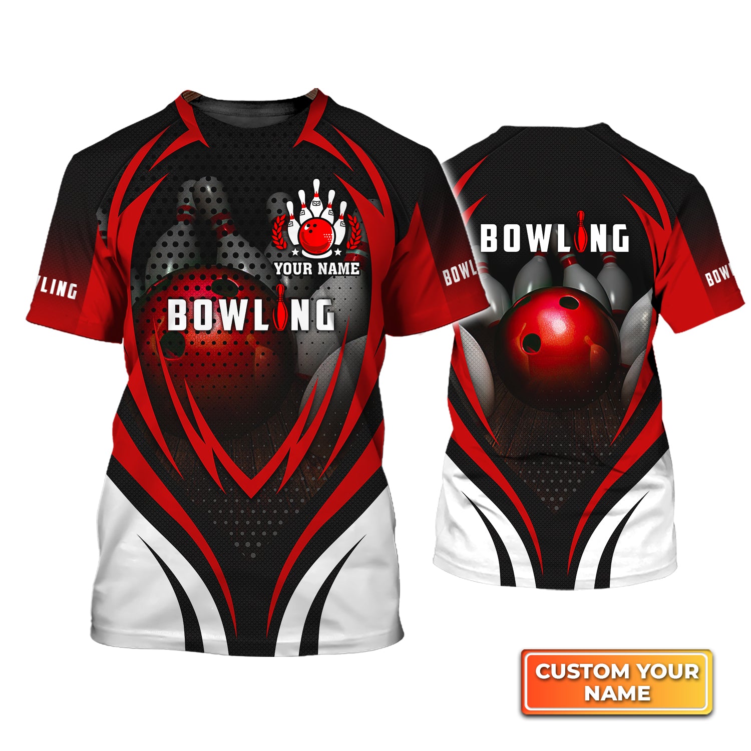 Bowling With Red Ball and Bowl Pins Personalized Name 3D Shirt QB95