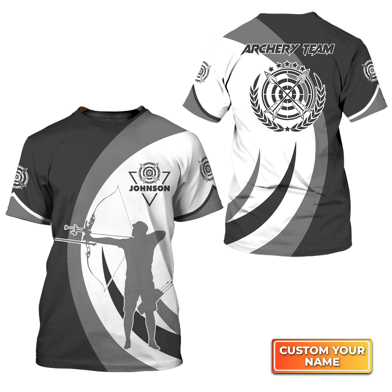 Black And Grey Silhouette Archery Target Personalized Name 3D Tshirt QB95 Gift For Archer