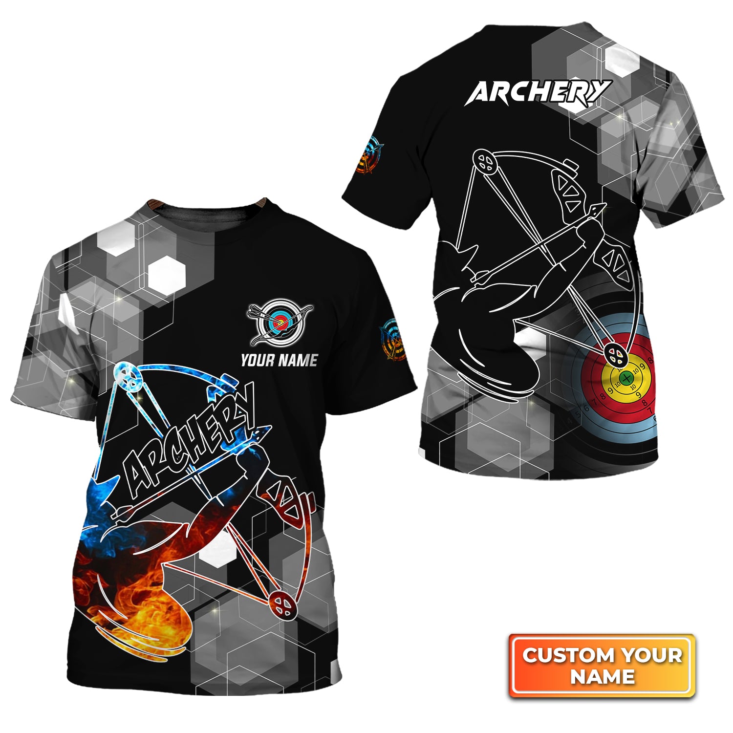 Archery Summer Short Sleeve Shirts Personalized Name 3D Target Bow T-Shirt QB95 Gift For Archer Sport Lovers