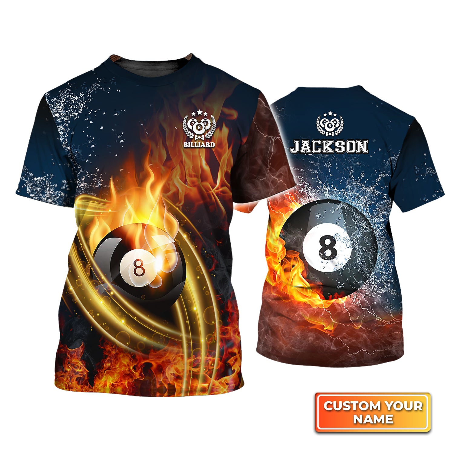 8Ball Billiard On Fire Personalized Name 3D Tshirt QB95 Gift Billiard Players