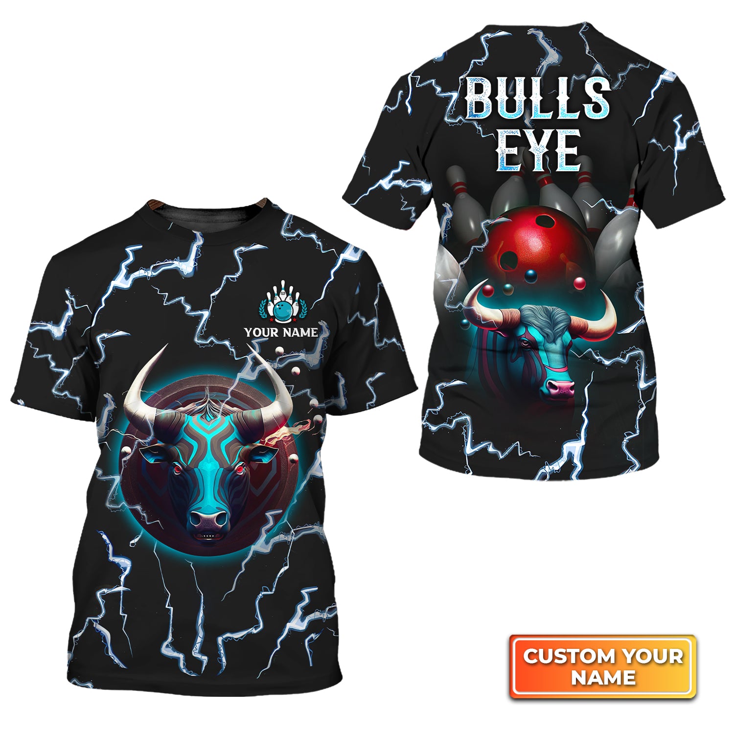 Bulls Eye Red Bowling Ball Team Personalized Name 3D Tshirt QB95