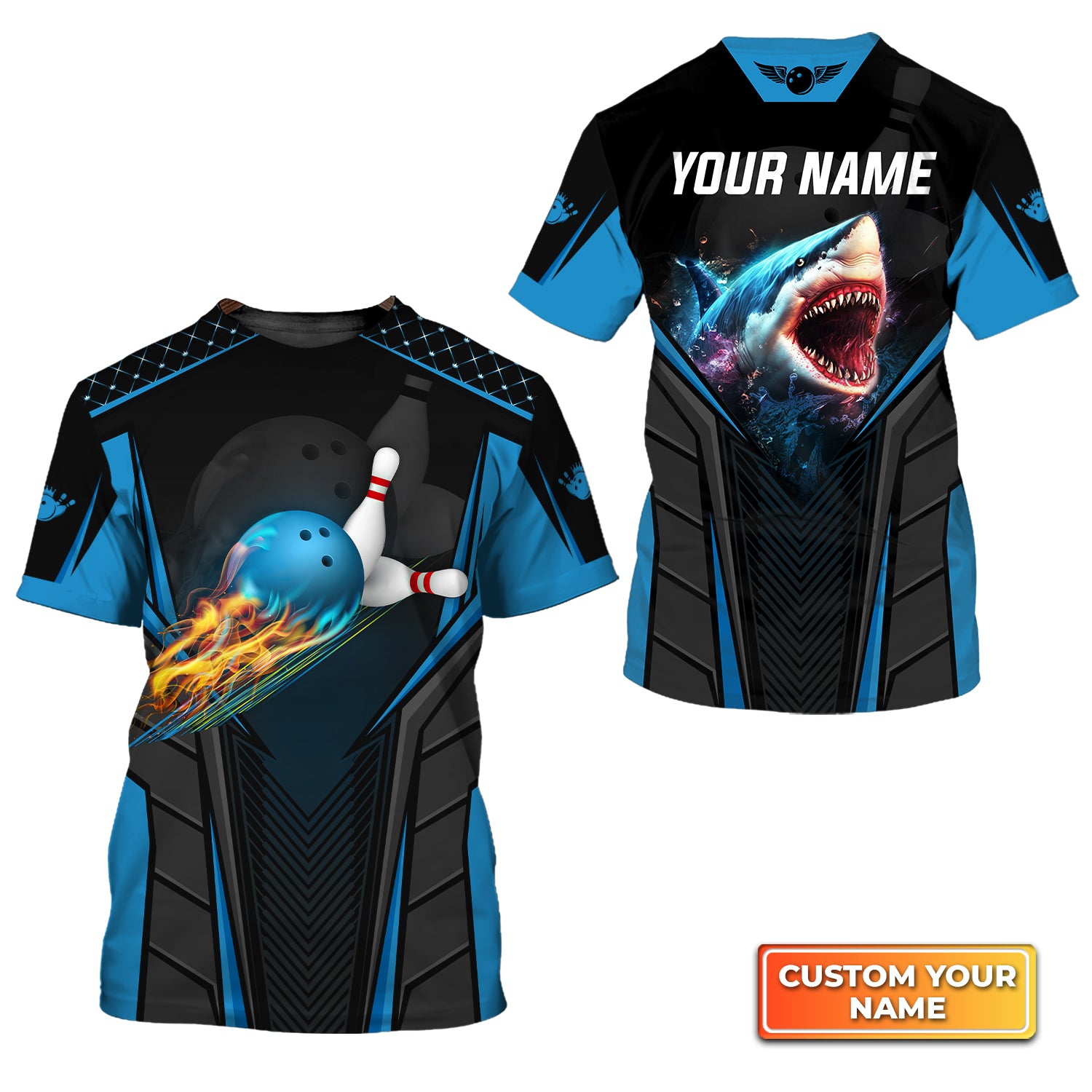 Shark Team Blue Bowling Ball Personalized Name 3D Tshirt QB95