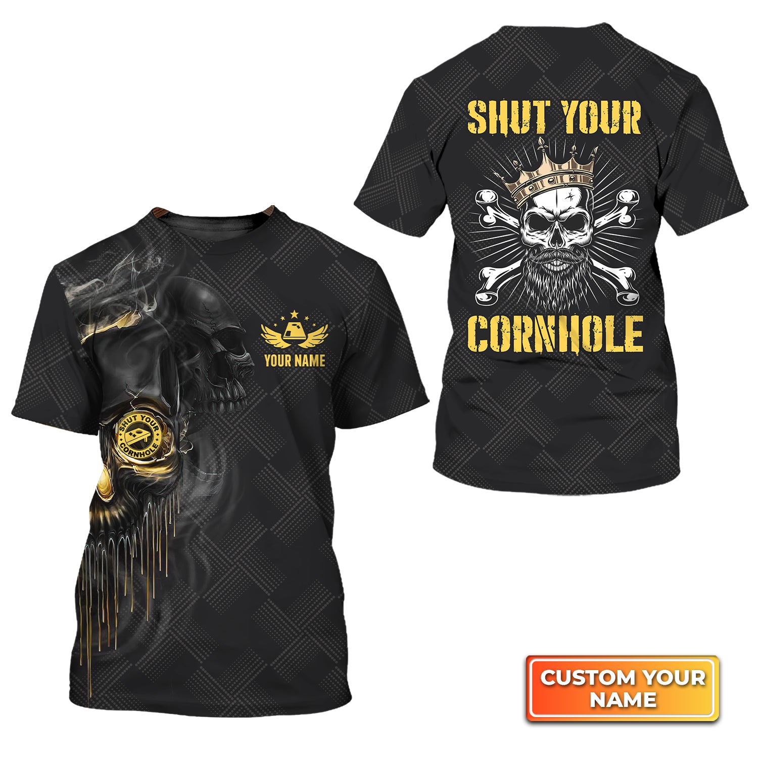 Shut Your Cornhole Skull Personalized Name 3D Tshirt Gift For Cornhole Players QB95