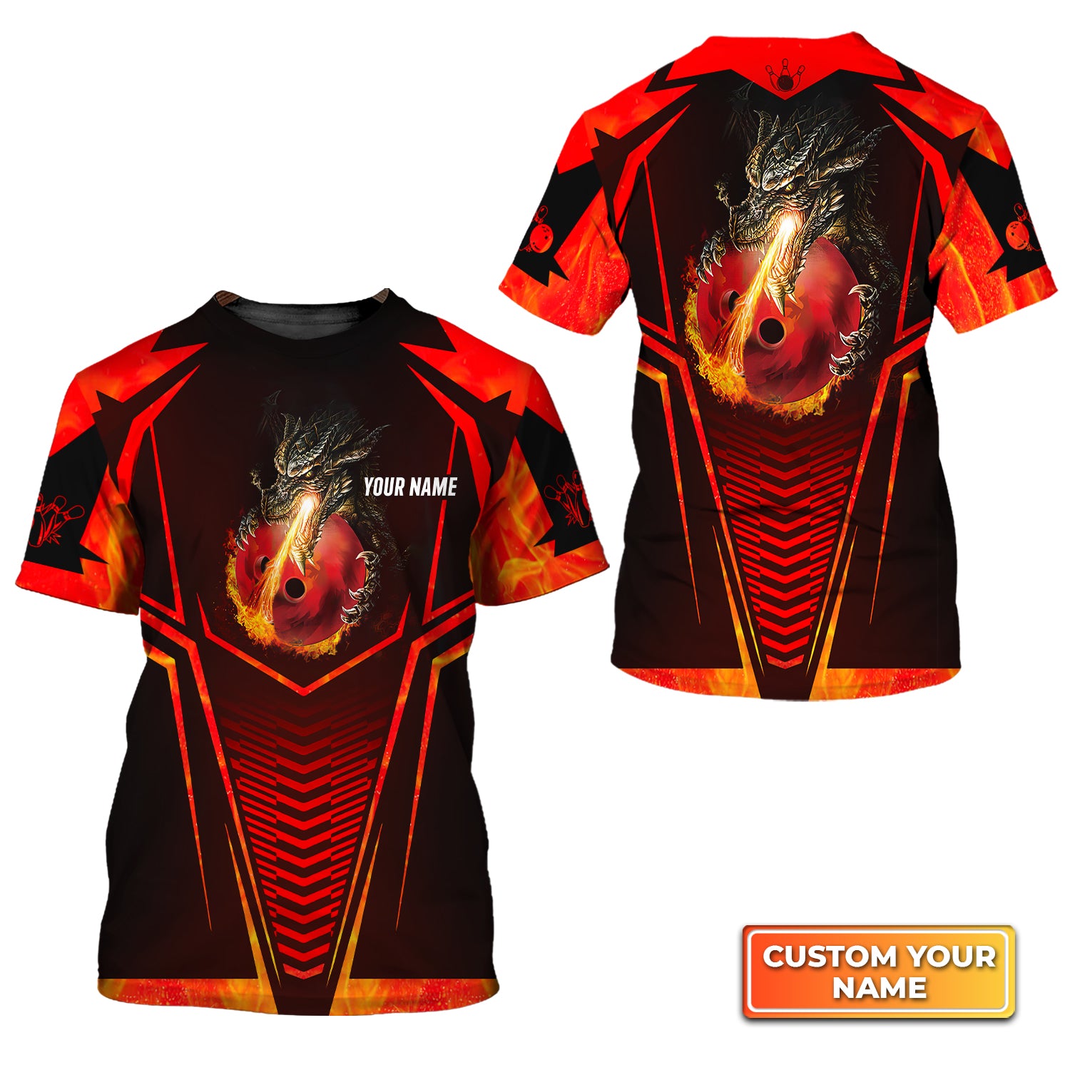 Dragon Fire Flame Personalized Name 3D Tshirt QB95 Gift For Bowler