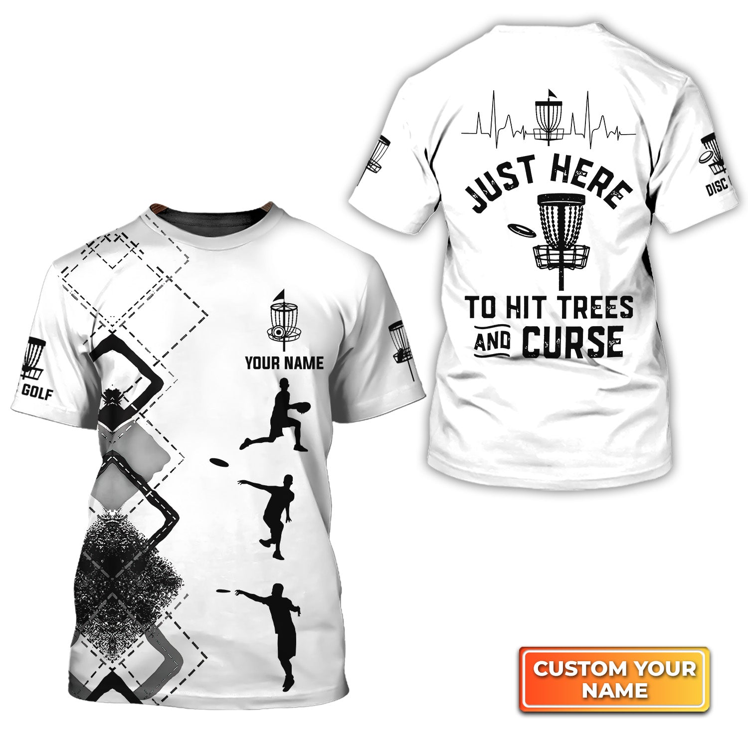 Disc Golf Silhouettes Hit Trees And Curse Personalized Name 3D Tshirt QB95 Gift Disc Golf Players