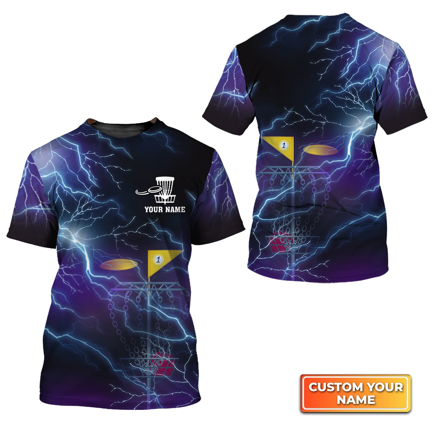 Disc Golf Thunder Lightning Personalized Name 3D Tshirt QB95 Gift Disc Golf Players