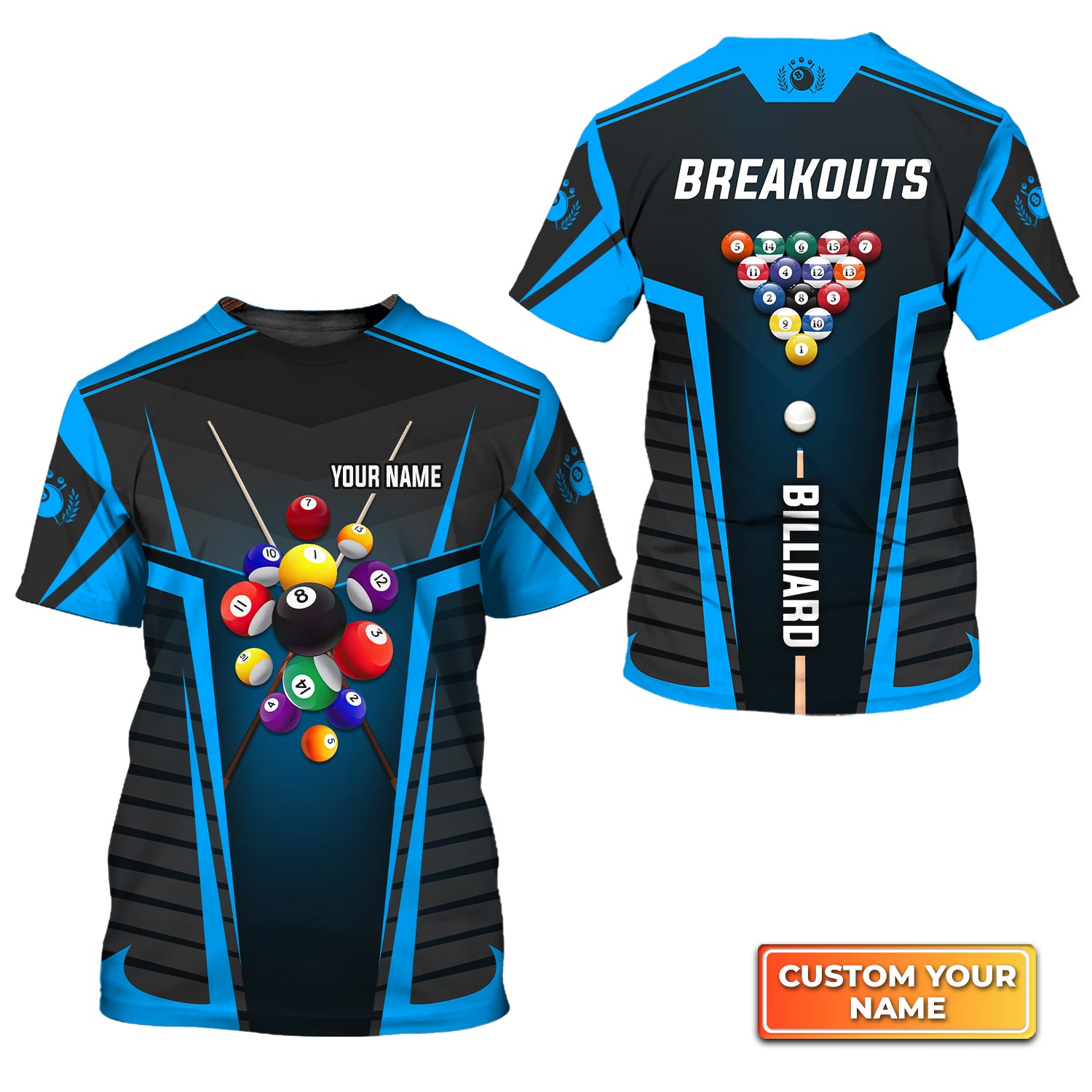 Breackouts Team Blue Billiard Balls Personalized Name 3D Tshirt Gift For Billiard Players QB95