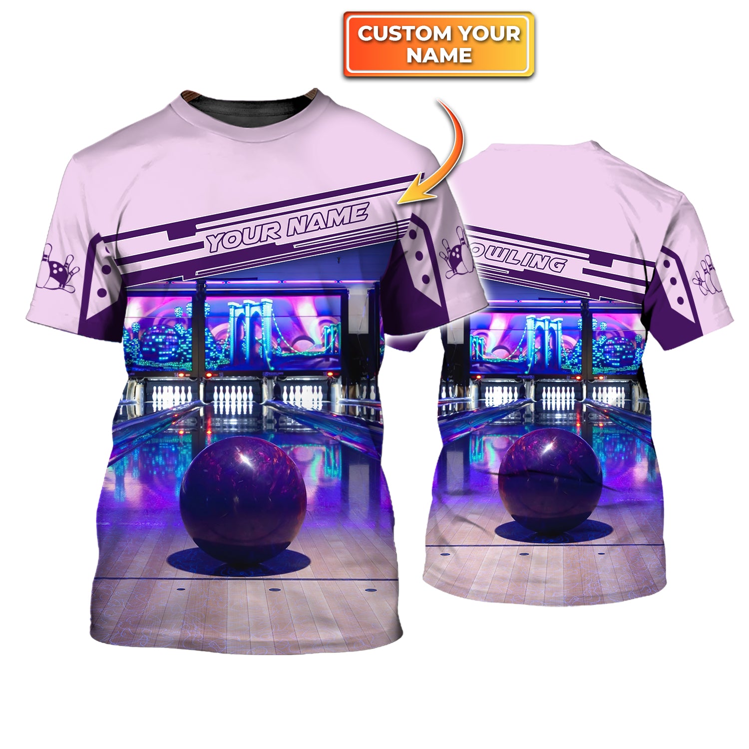 Purple Bowling Ball Personalized Name 3D Tshirt QB95