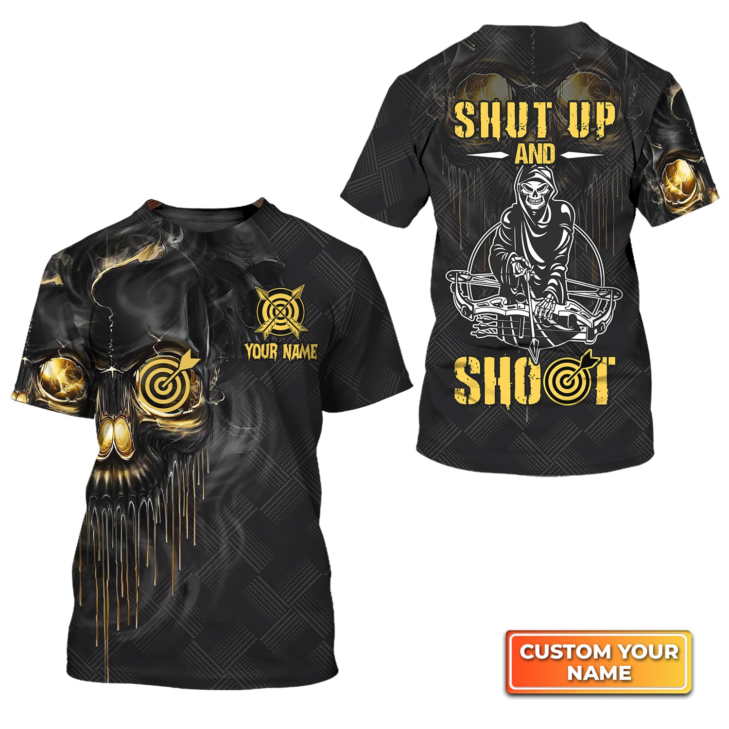 Archery Skull Shut Up and Shoot Personalized Name 3D Tshirt QB95 Gift For Archer