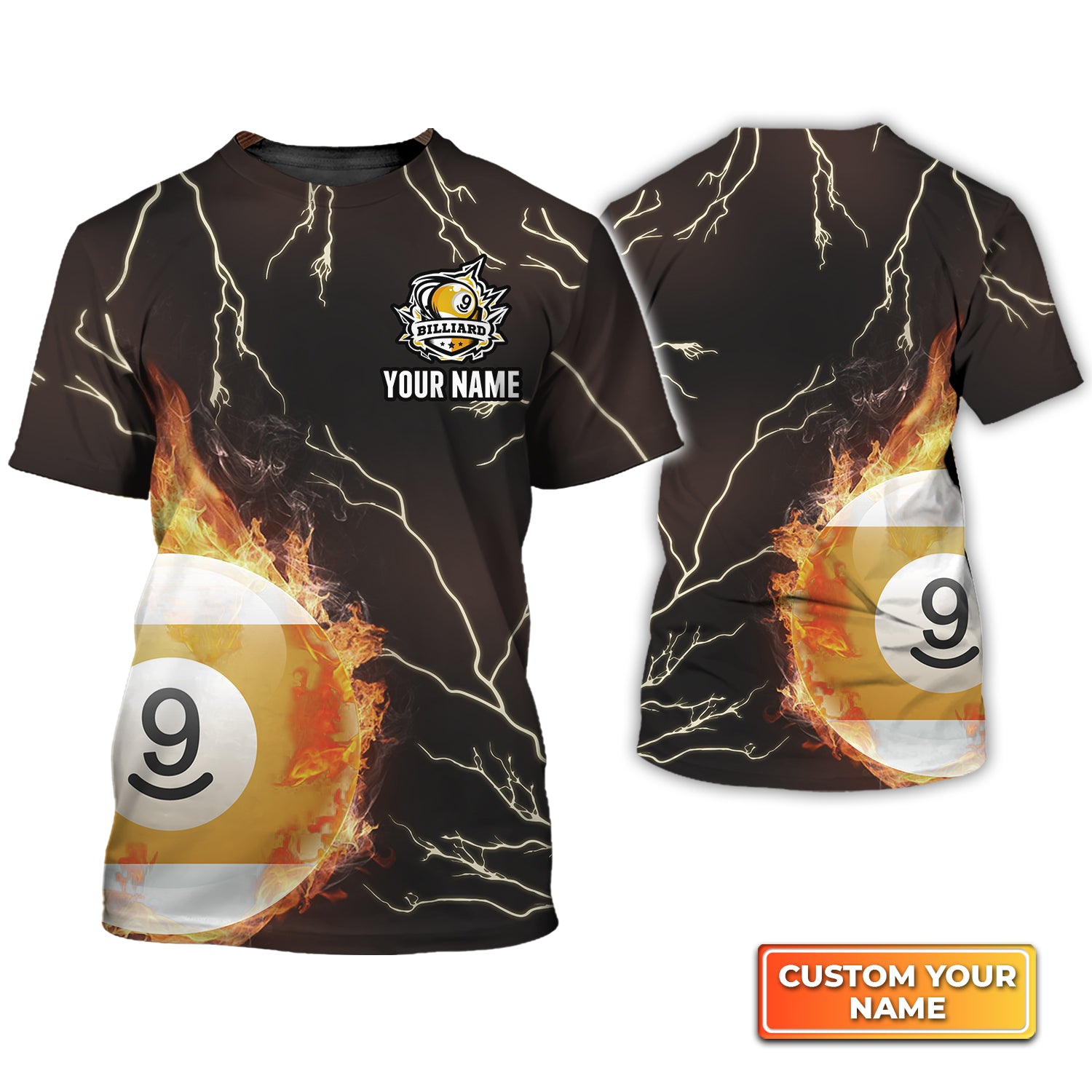 Billiard 9 Ball Fire Flame Personalized Name 3D Tshirt QB95 Gift Billiard Players