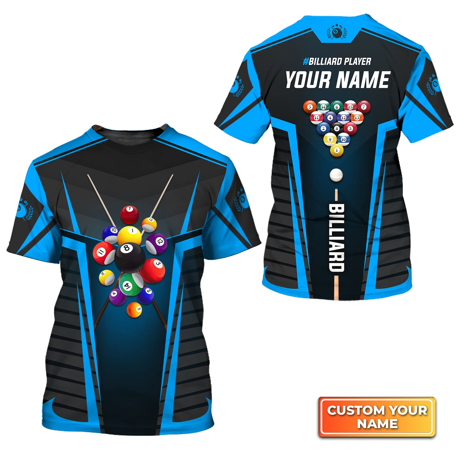 Blue Billiard Balls Personalized Name 3D Tshirt Gift For Billiard Players QB95