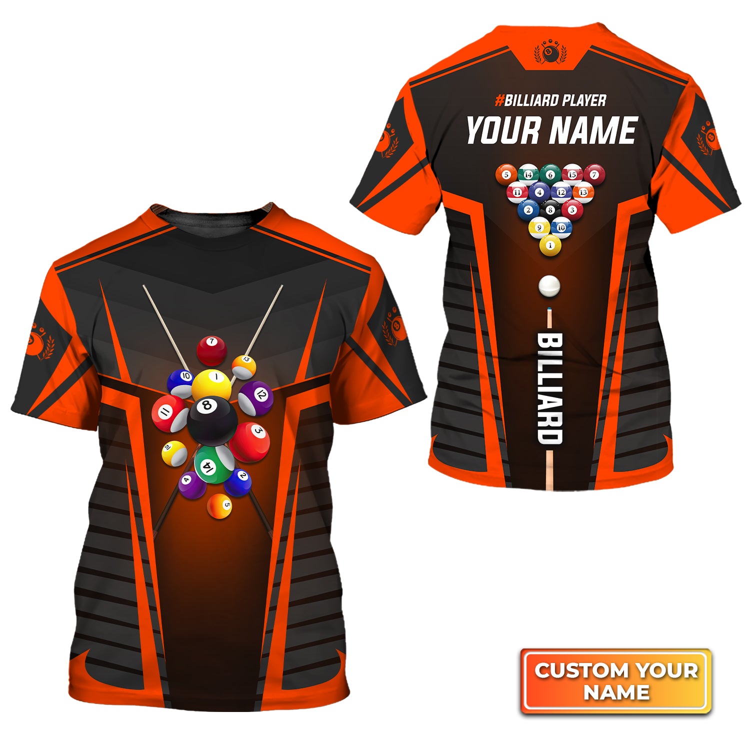 Orange Billiard Balls Personalized Name 3D Tshirt Gift For Billiard Players QB95