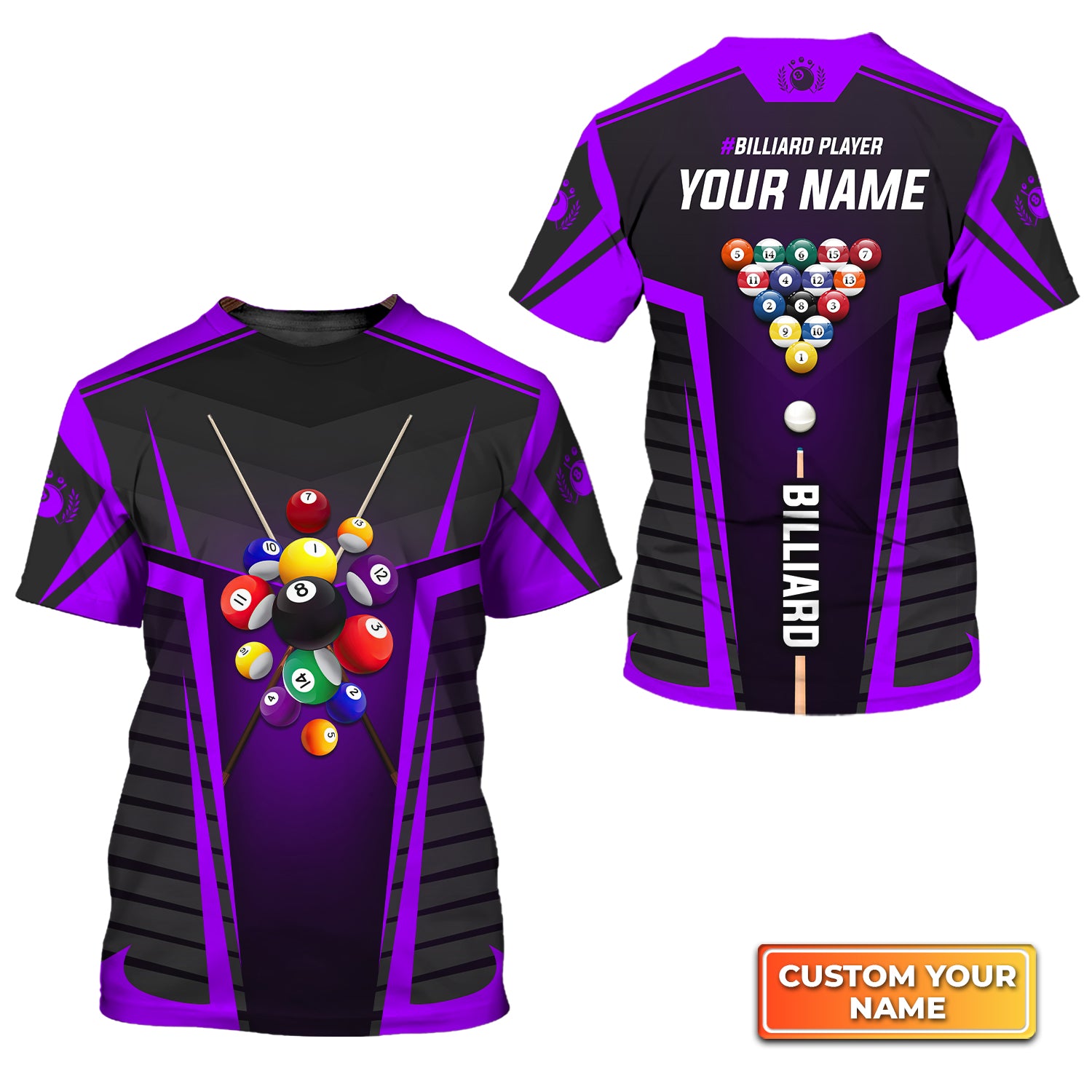 Purple Billiard Balls Personalized Name 3D Tshirt Gift For Billiard Players QB95