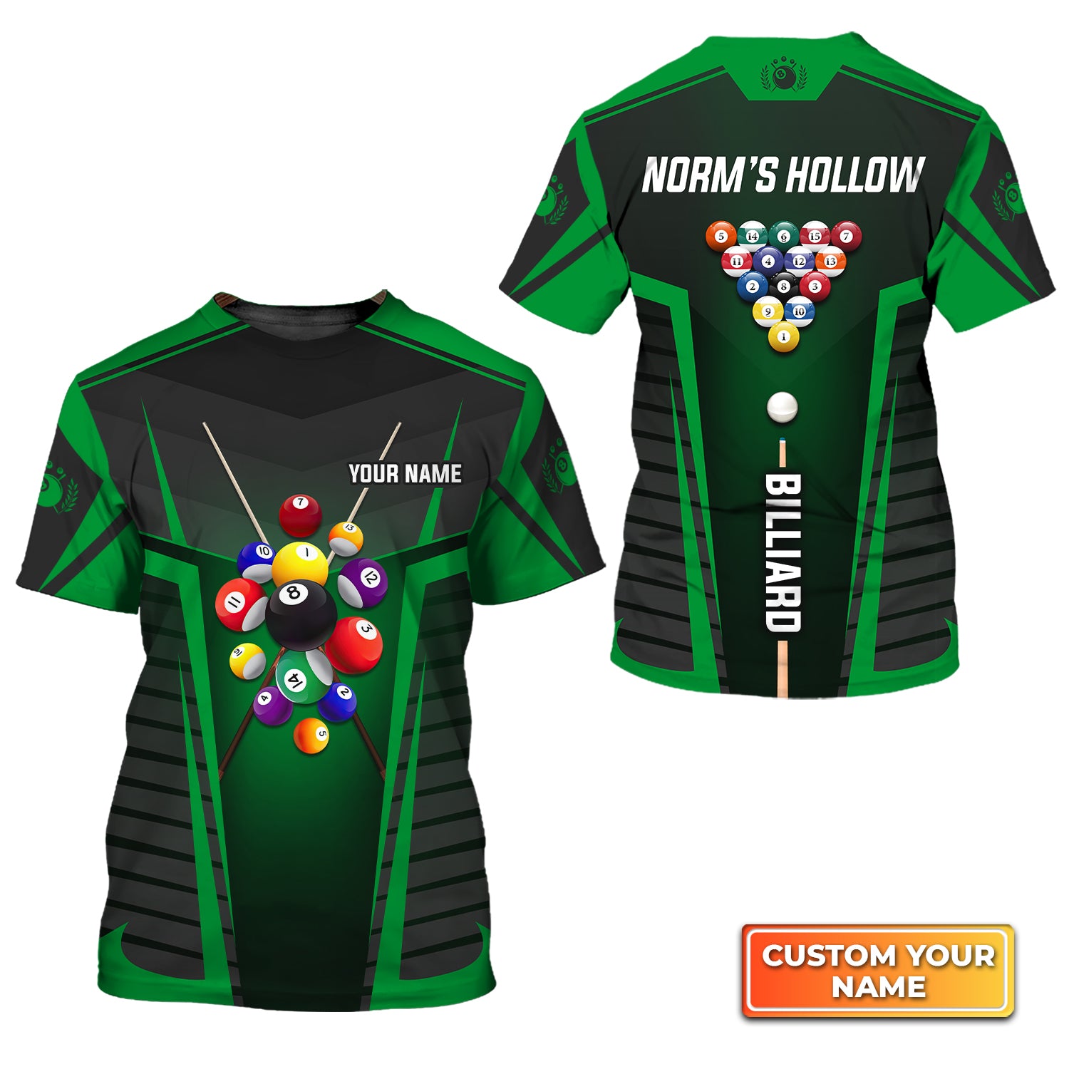 Norm’s Hollow Team Green Billiard Balls Personalized Name 3D Tshirt Gift For Billiard Players QB95