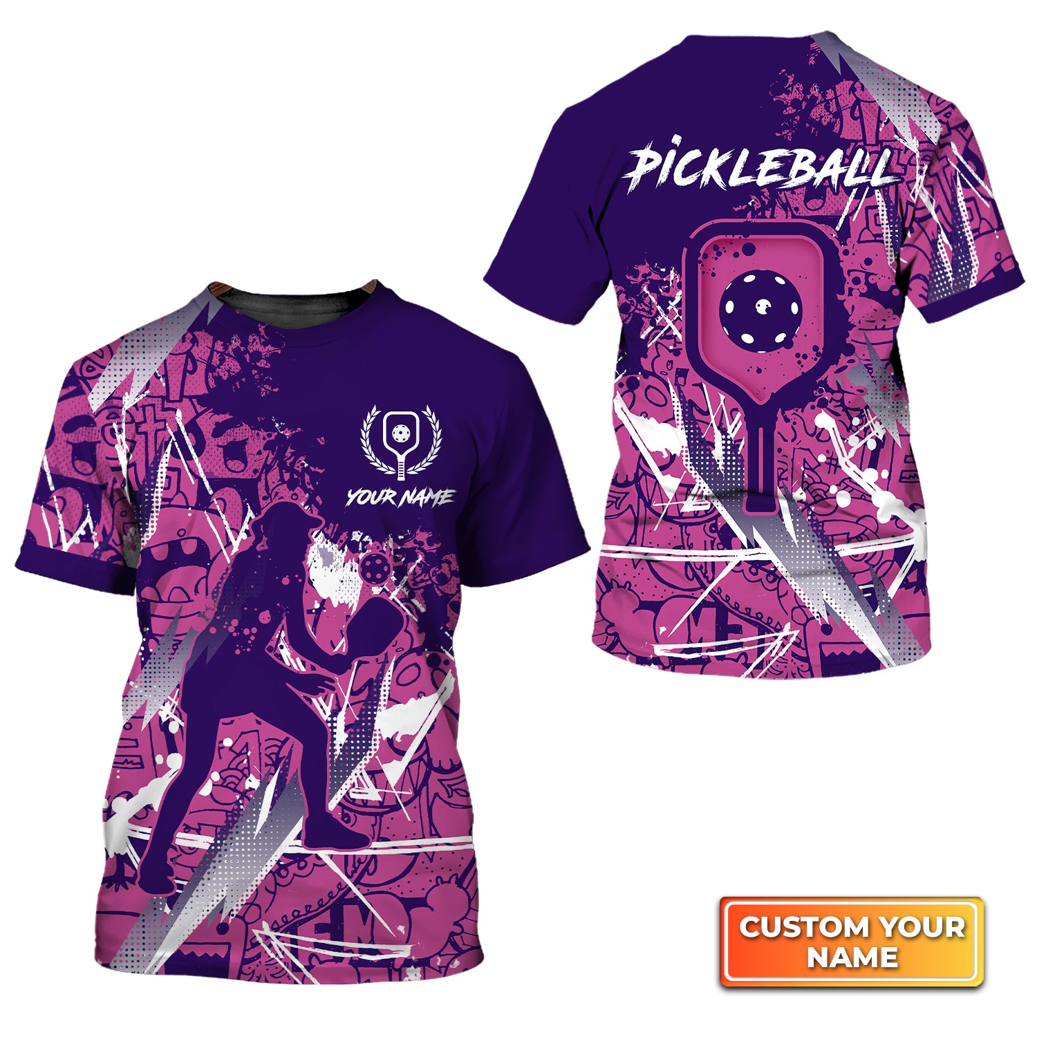 Pickleball - Scritch Woman Purple Pink Pattern Personalized Name 3D Tshirt QB95 Gift For Pickleball Player