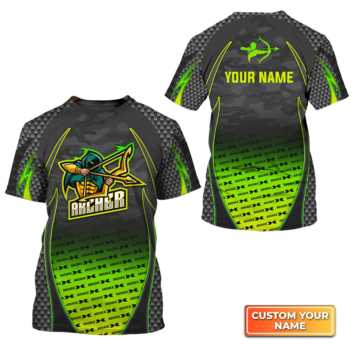 Archer Esport Mascot Green Pattern Personalized Name 3D Tshirt QB95 Gift For Archer