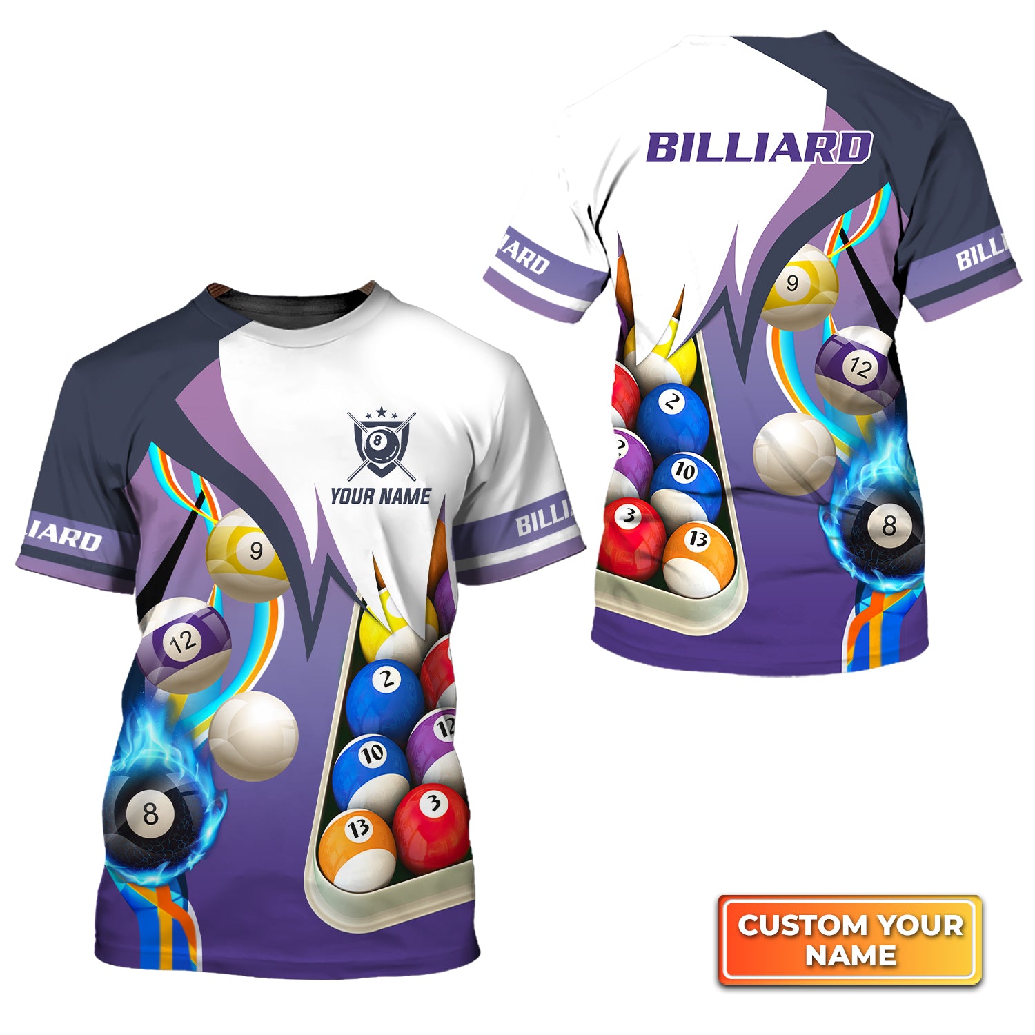 Billiard Purple Personalized Name 3D Tshirt QB95 Gift Billiard Players