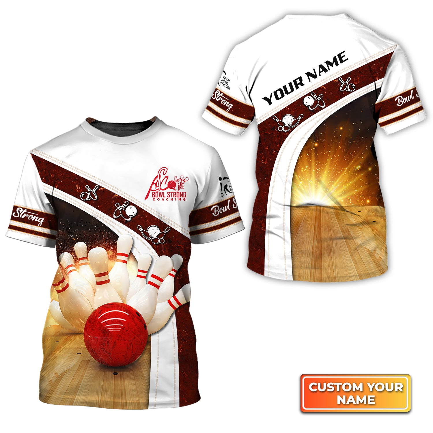 Red Bowling Ball Bowl Strong Academy Personalized Name 3D Tshirt QB95 Gift For Bowler