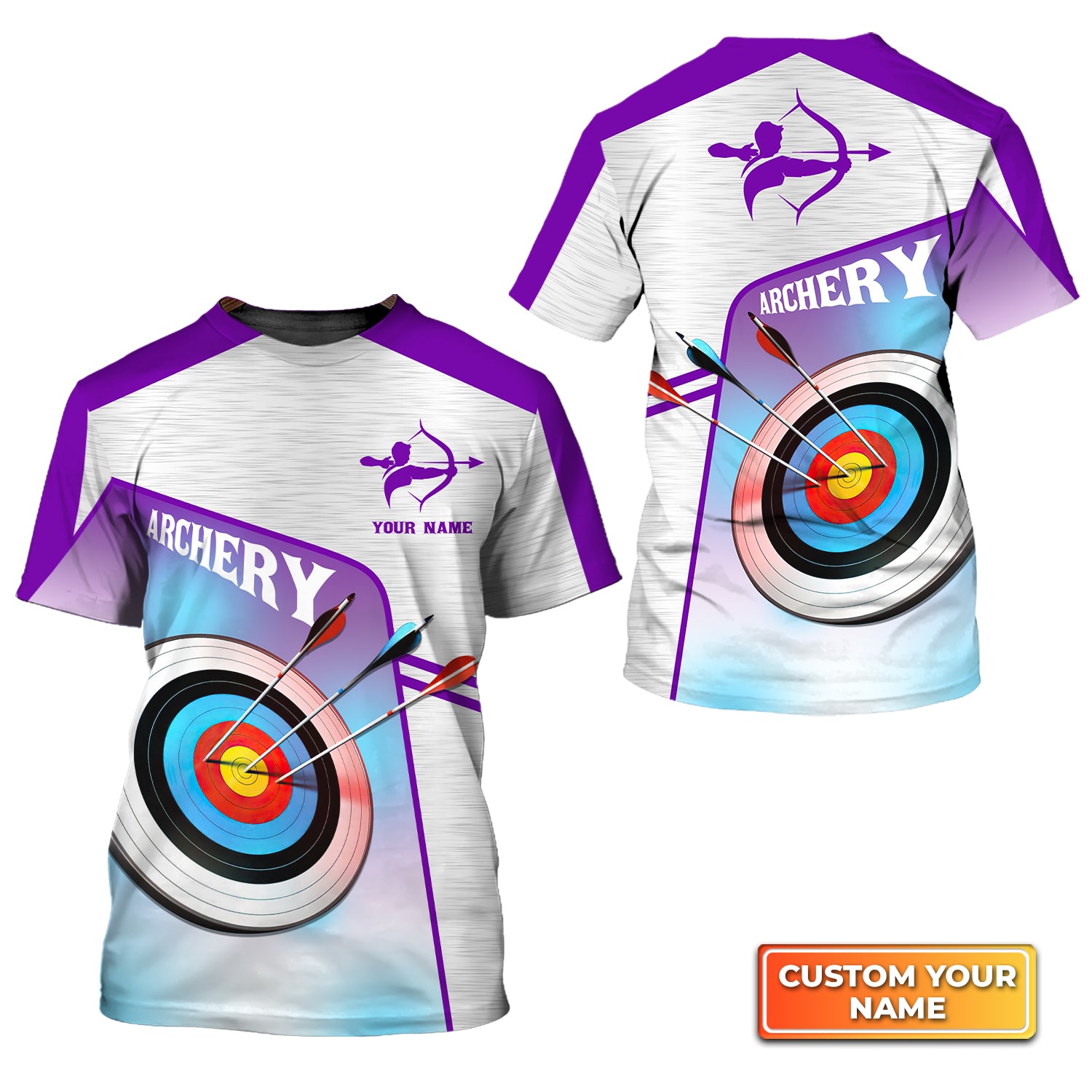 Purple Watercolor Archery Target Board Personalized Name 3D Tshirt QB95 Gift For Archer