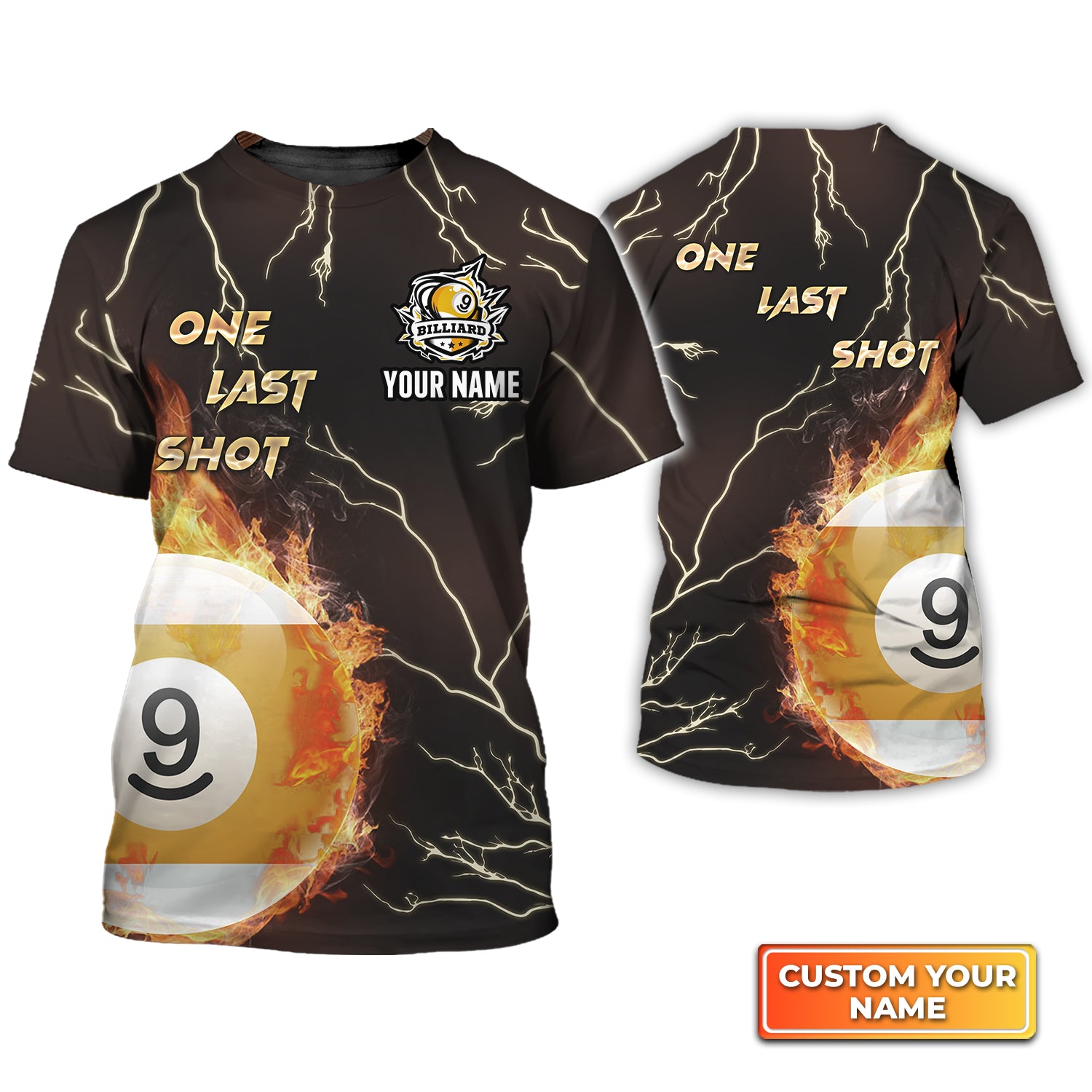 One Last Shot Billiard 9 Ball Fire Flame Personalized Name 3D Tshirt Gift For Billiard Players QB95