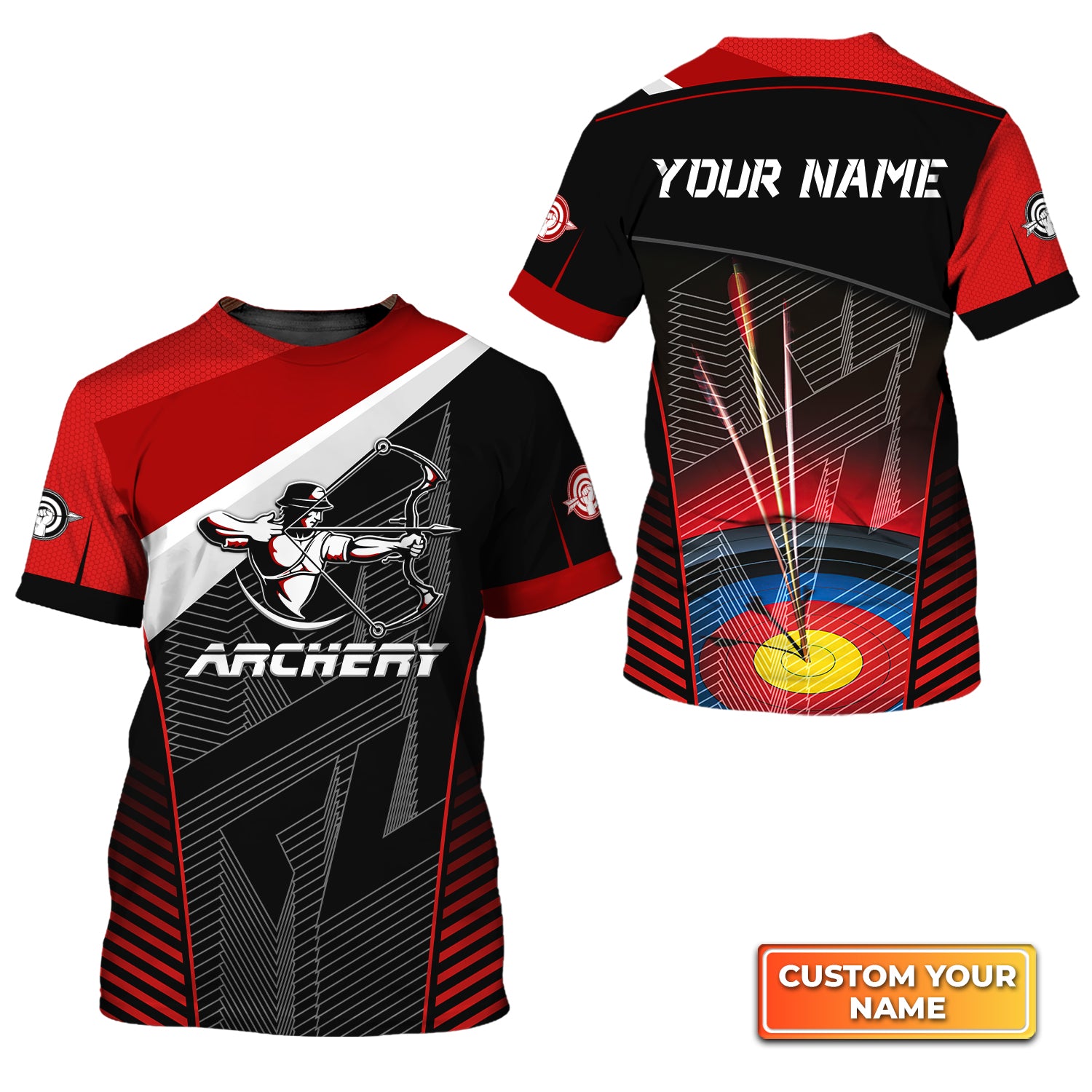 Red And Black Archer Archery Target Club Personalized Name 3D Tshirt QB95 Gift For Archer