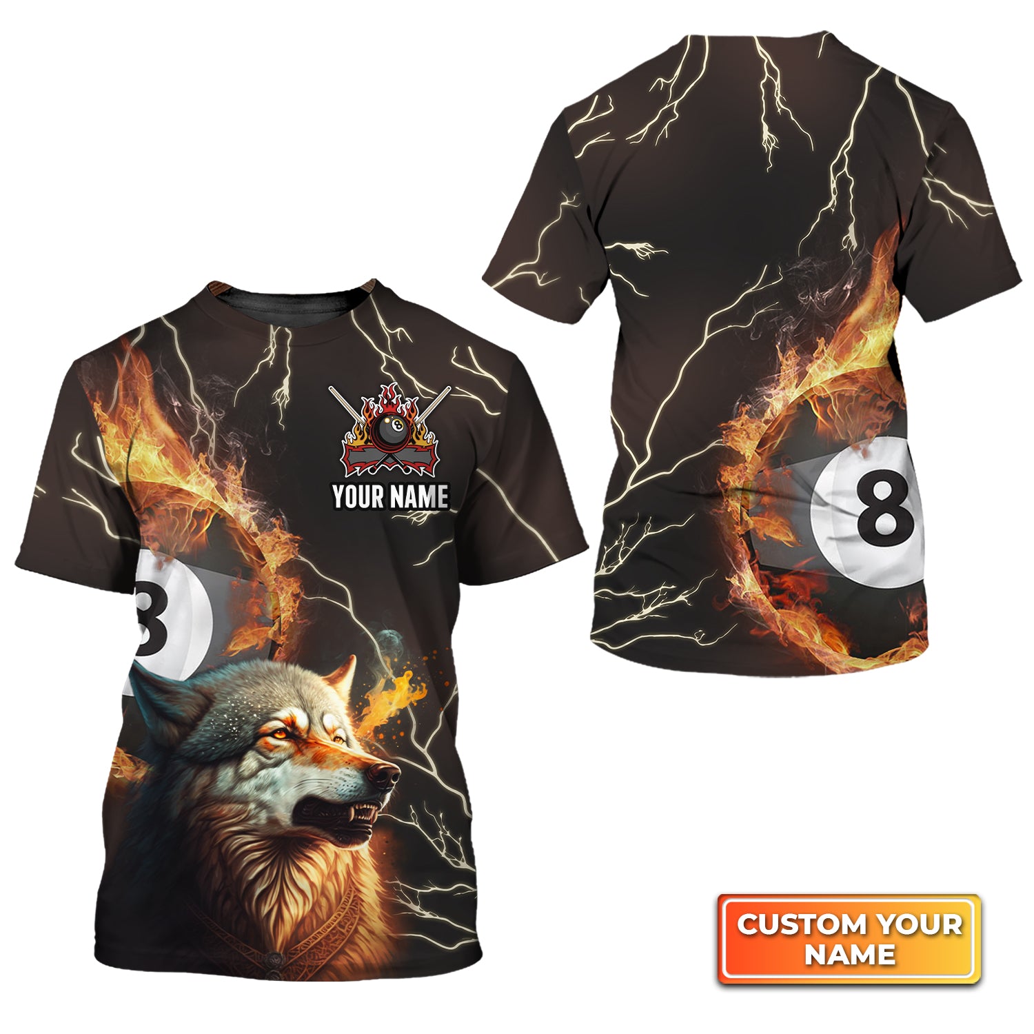 Wolf On Fire Billiard Pool 8 Balls Personalized Name 3D Tshirt QB95 Gift Billiard Players