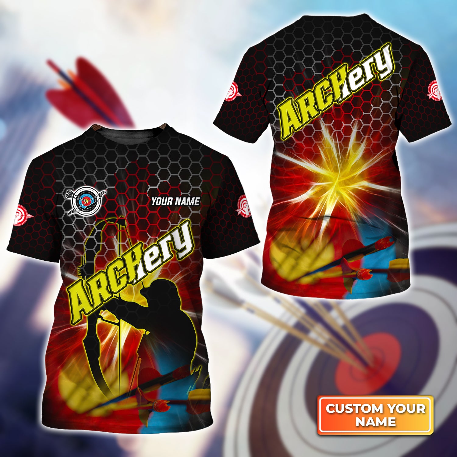 Yellow Archer Archery Target Personalized Name 3D Tshirt QB95 Gift For Archer