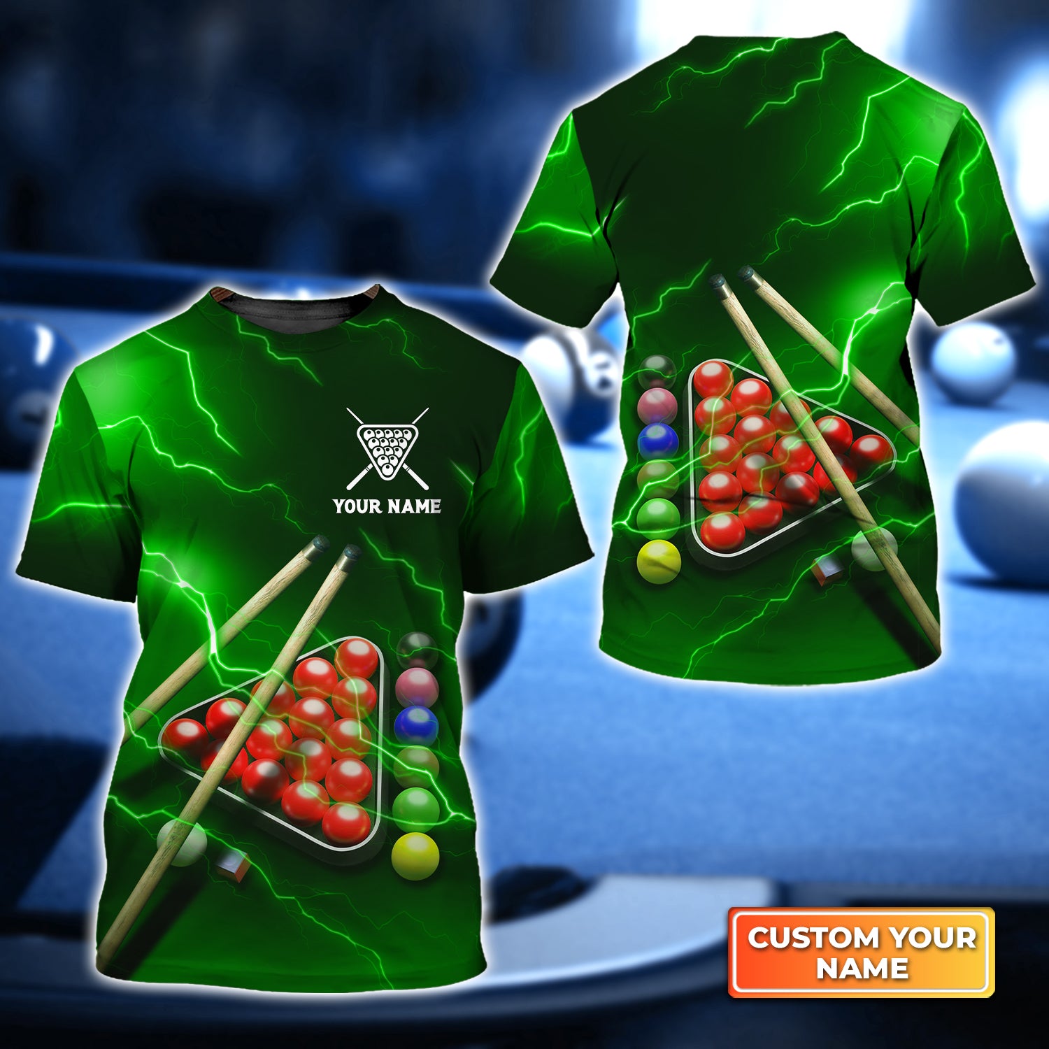 Snooker Thunder Lightning Personalized Name 3D Tshirt QB95 Gift Billiard Players