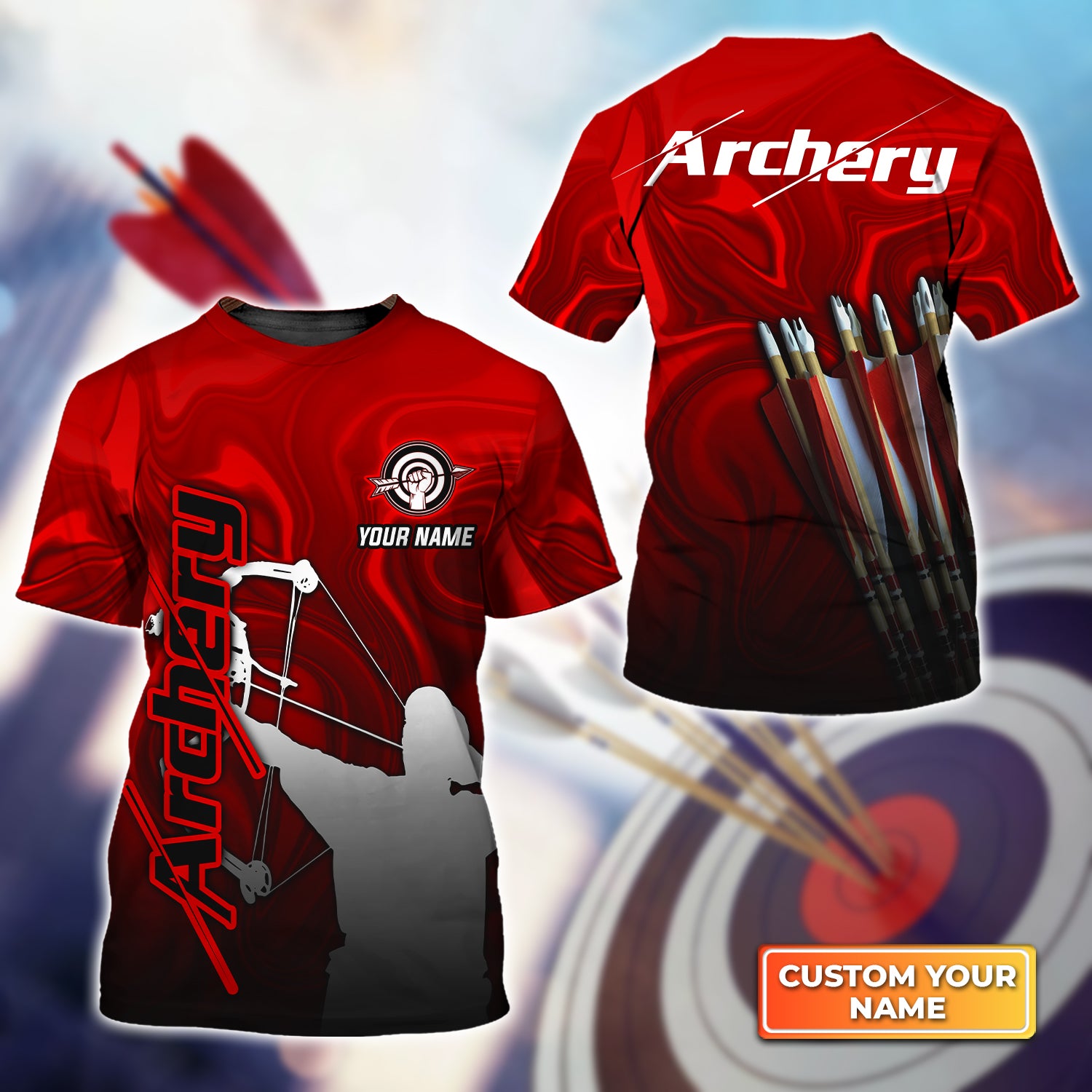 Red Archery Abstract Colorful Animation Personalized Name 3D Tshirt QB95 Gift For Archer