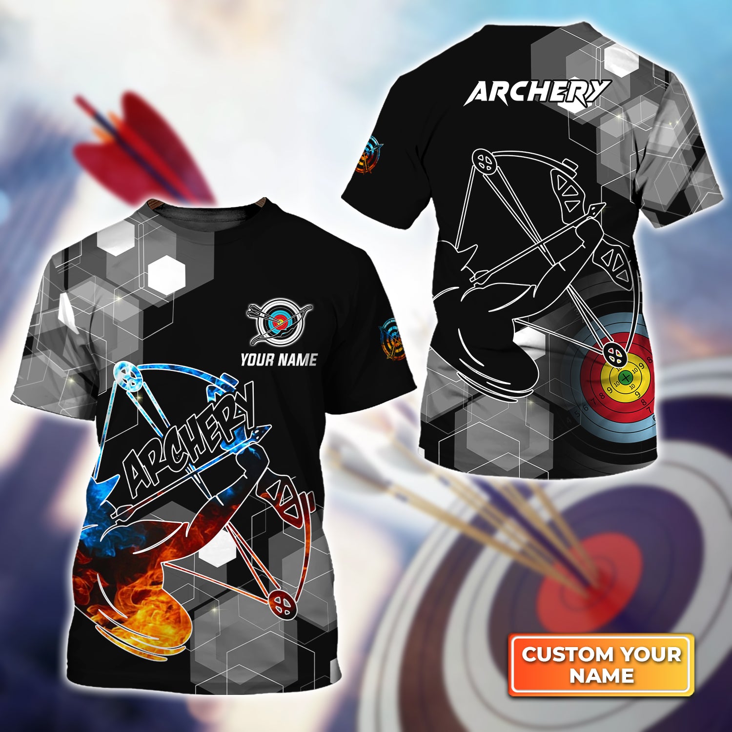 Archery Summer Short Sleeve Shirts Personalized Name 3D Target Bow T-Shirt QB95 Gift For Archer Sport Lovers