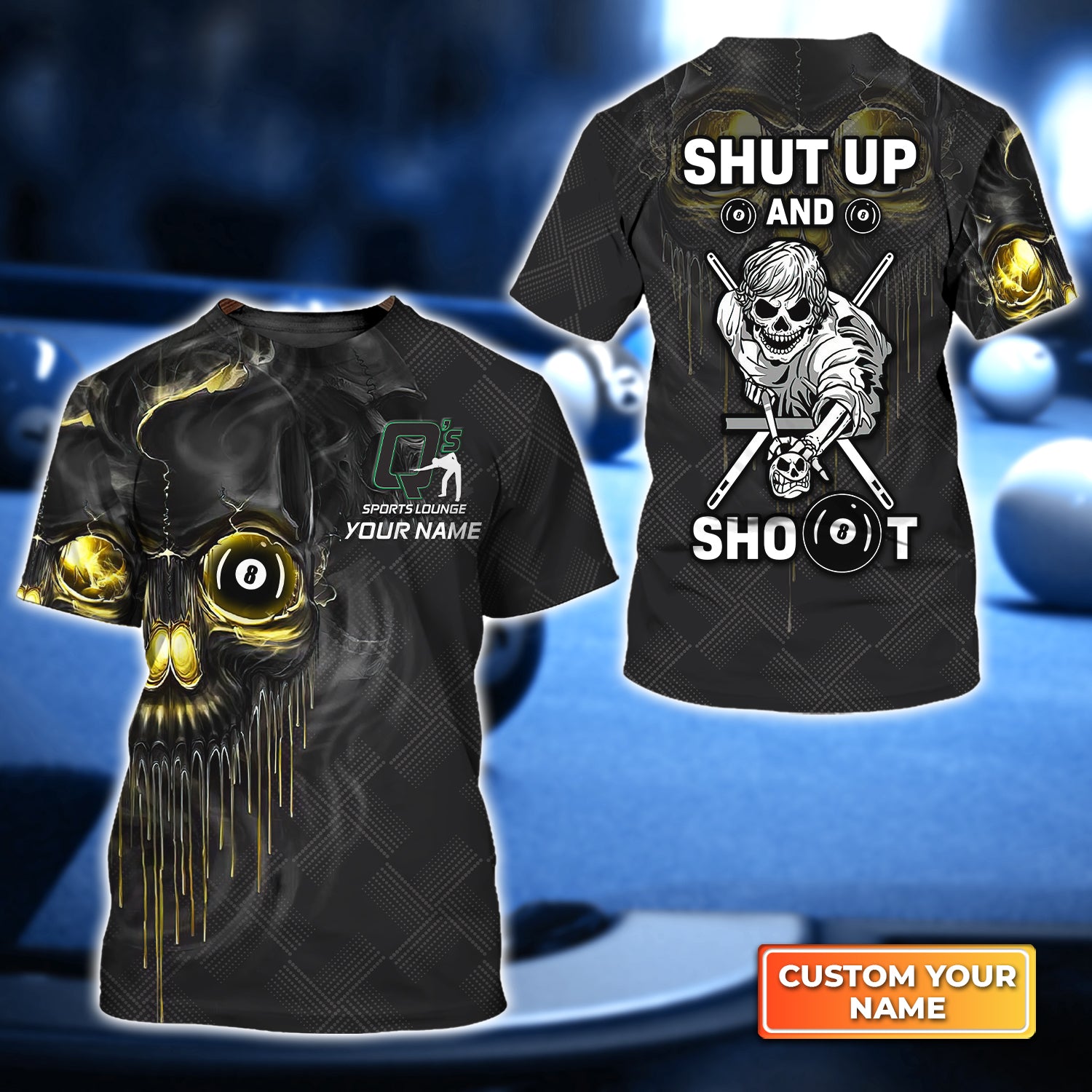 Q's Team Pool Shut Up And Shoot Personalized Name 3D Tshirt Gift For Billiard Players QB95