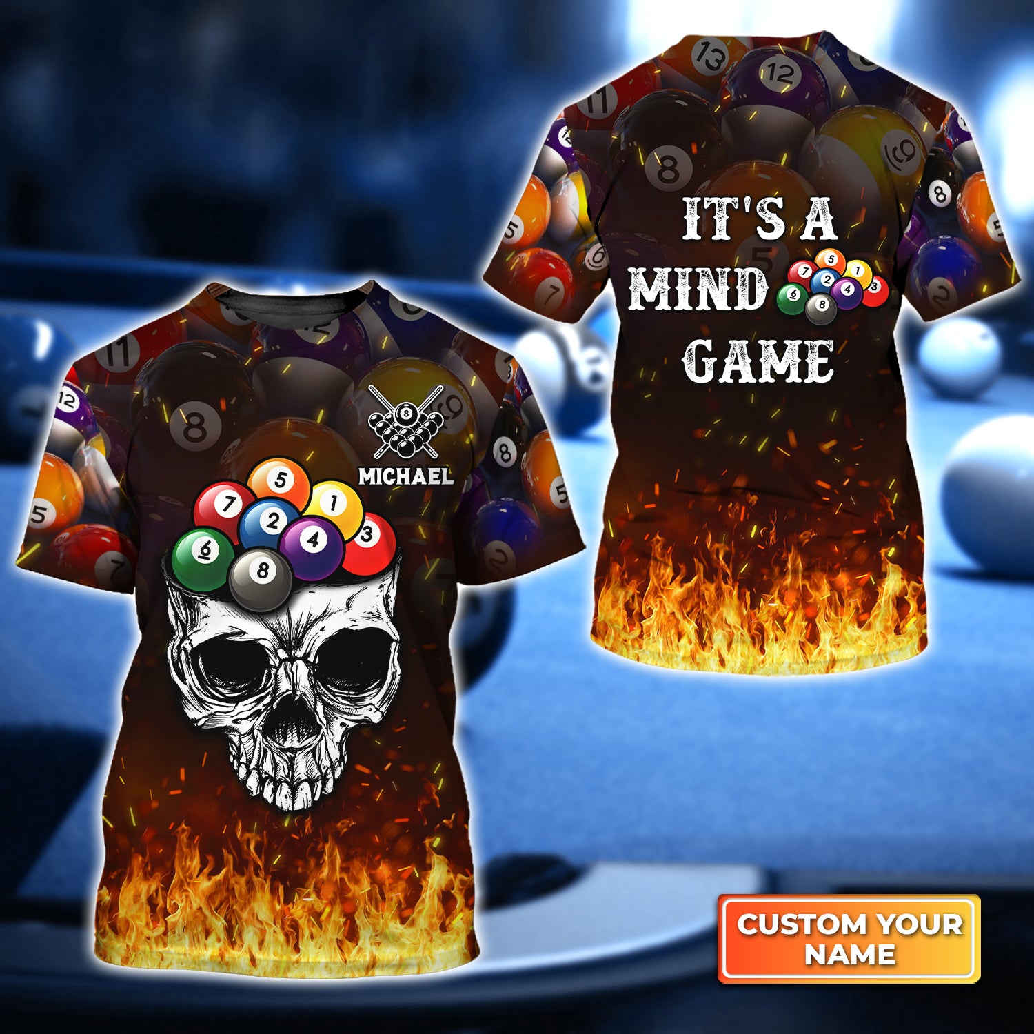 Billiard It's A Mind Game Personalized Name 3D Tshirt QB95 Gift Billiard Players